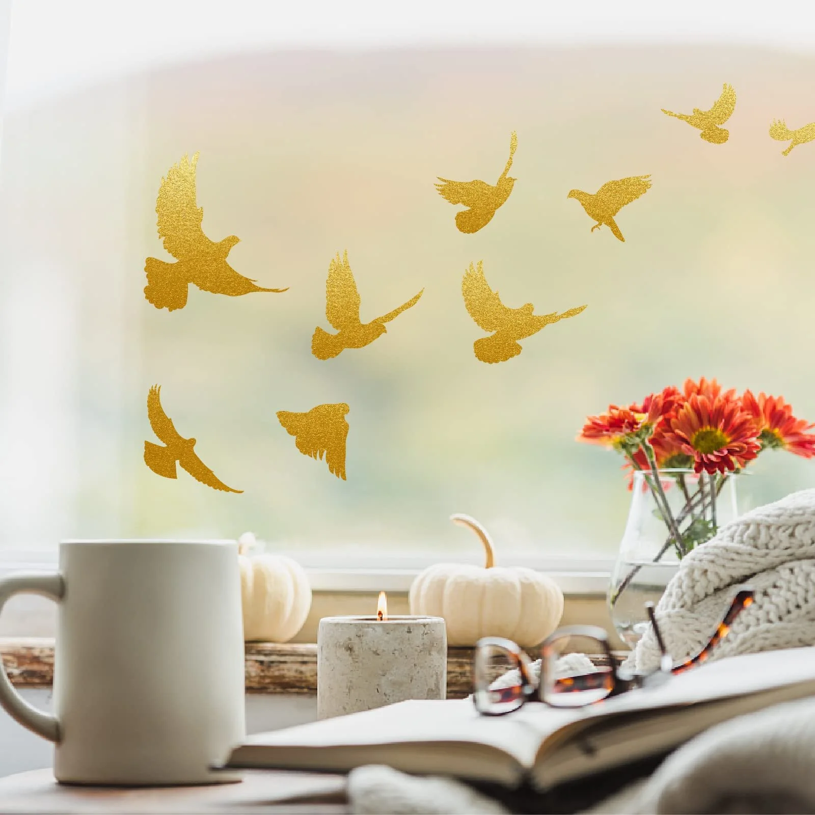 Наклейки на стіну SUPERDANT 40 штук Золоті птахи Вінілові Золотистий, фото №3