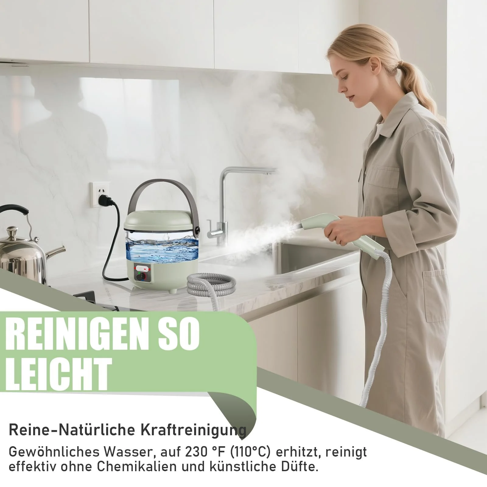 Ручний пароочисник 2500 Вт з 6 насадками-щітками для глибокого очищення оббивки, автомобіля, кухні, ванної кімнати, плитки, фото №4