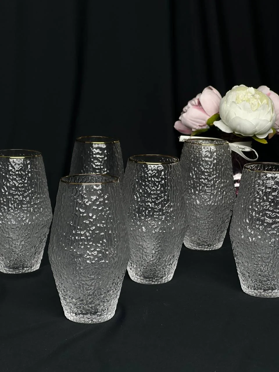 Стакани для води. Крижане скло. 6 шт. Золота оконтовка., фото №1 Стакани для води. Крижане скло. 6 шт. Золота оконтовка., фото №1