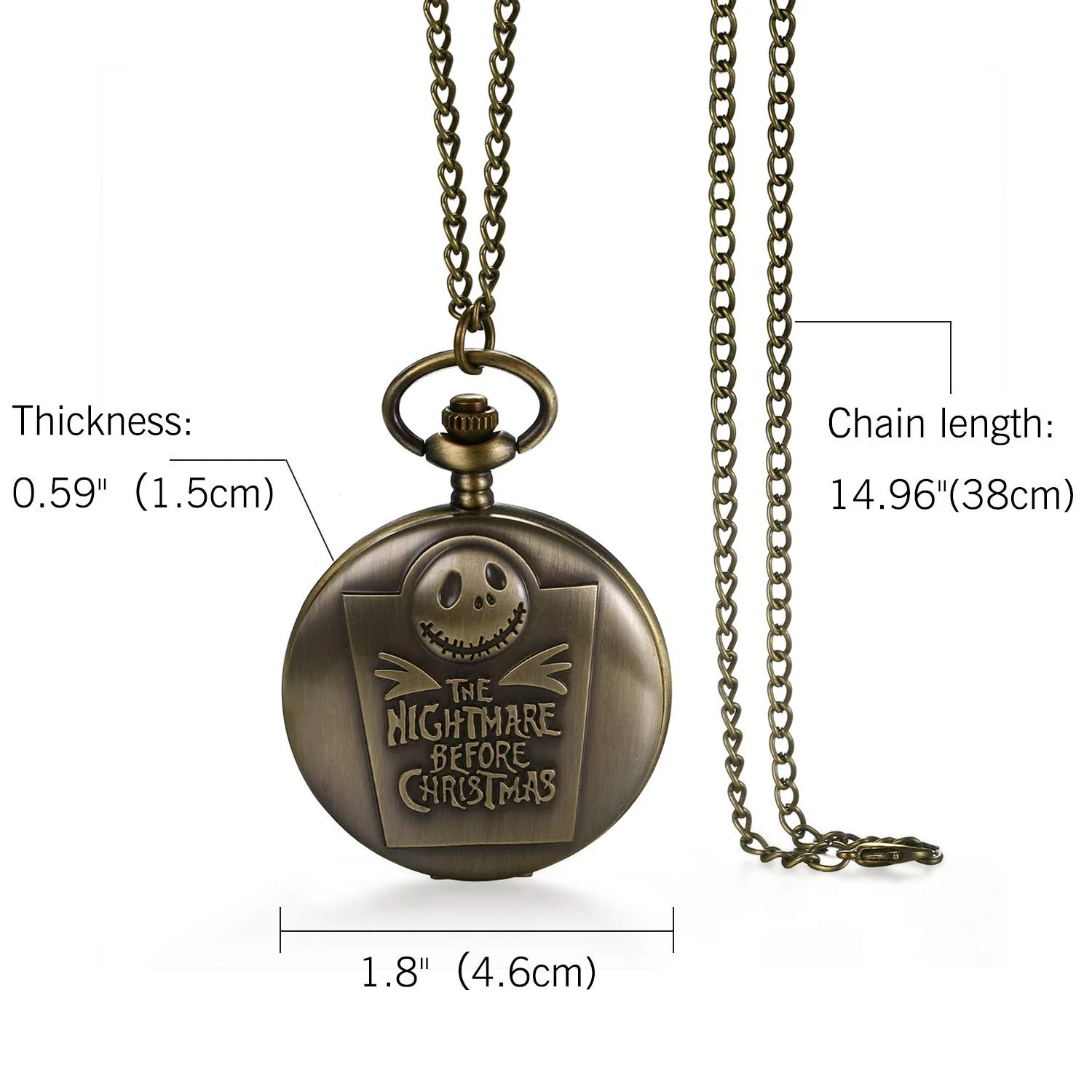 Карманные часы JewelryWe Мужские с черепом Скелет из Кошмара перед Рождеством, кварцевые аналоговые часы с цепочкой-ожерельем, фото №6 Карманные часы JewelryWe Мужские с черепом Скелет из Кошмара перед Рождеством, кварцевые аналоговые часы с цепочкой-ожерельем, фото №6