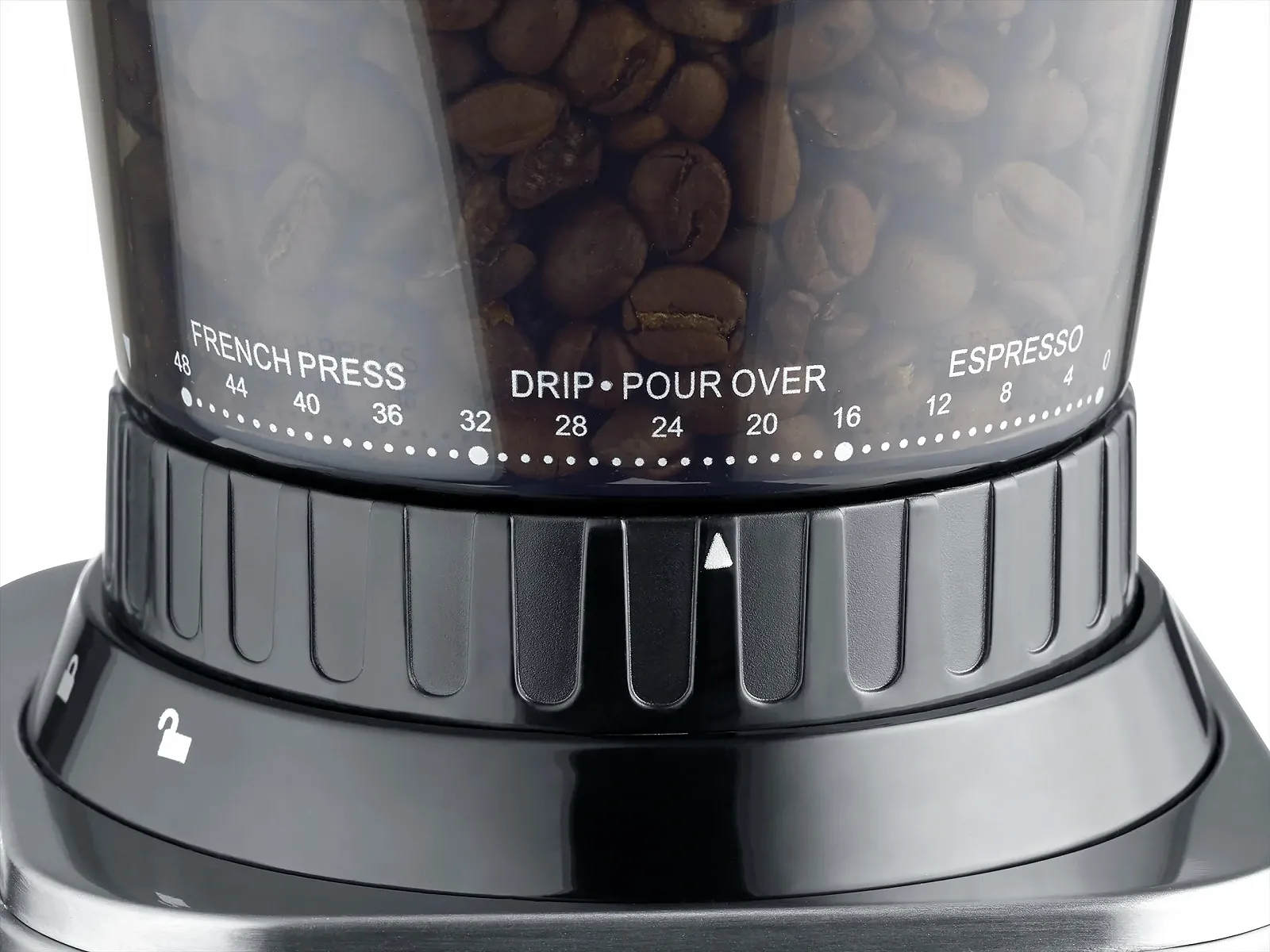 Электрическая кофемолка CASO BaristaChef Inox, коническая из нержавеющей стали, с держателем портафильтра, 48 уровней помола, фото №3 Электрическая кофемолка CASO BaristaChef Inox, коническая из нержавеющей стали, с держателем портафильтра, 48 уровней помола, фото №3