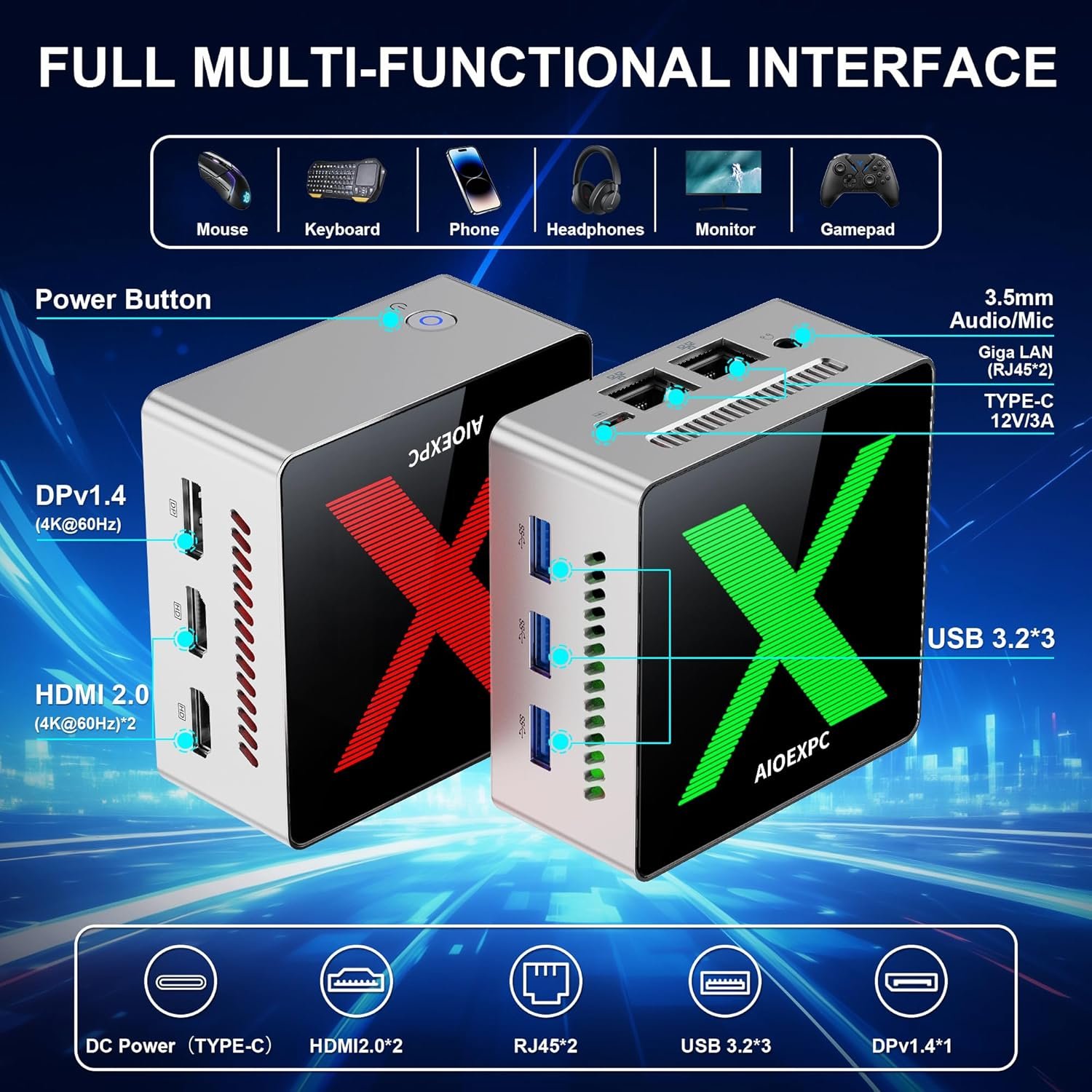 Мини ПК AIOEXPC X MINI N95 / Intel Alder Lake N95 / RAM 12GB / SSD 256GB / 2 x HDMI / 2 x LAN / Wi-Fi 5 / Bluetooth 4.2 / Windows 11 / Серебристый-Чёрный, фото №8