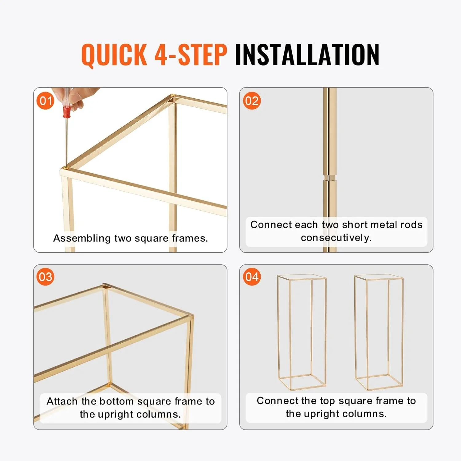Набір весільних квіткових стендів VEVOR LJLHLHJ8002 / 28х28х80 см / Золотий, фото №3