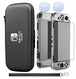 Супер комплект Кейс чехол скло 2 накладки для Nintendo Switch OLED Black - Фото 1