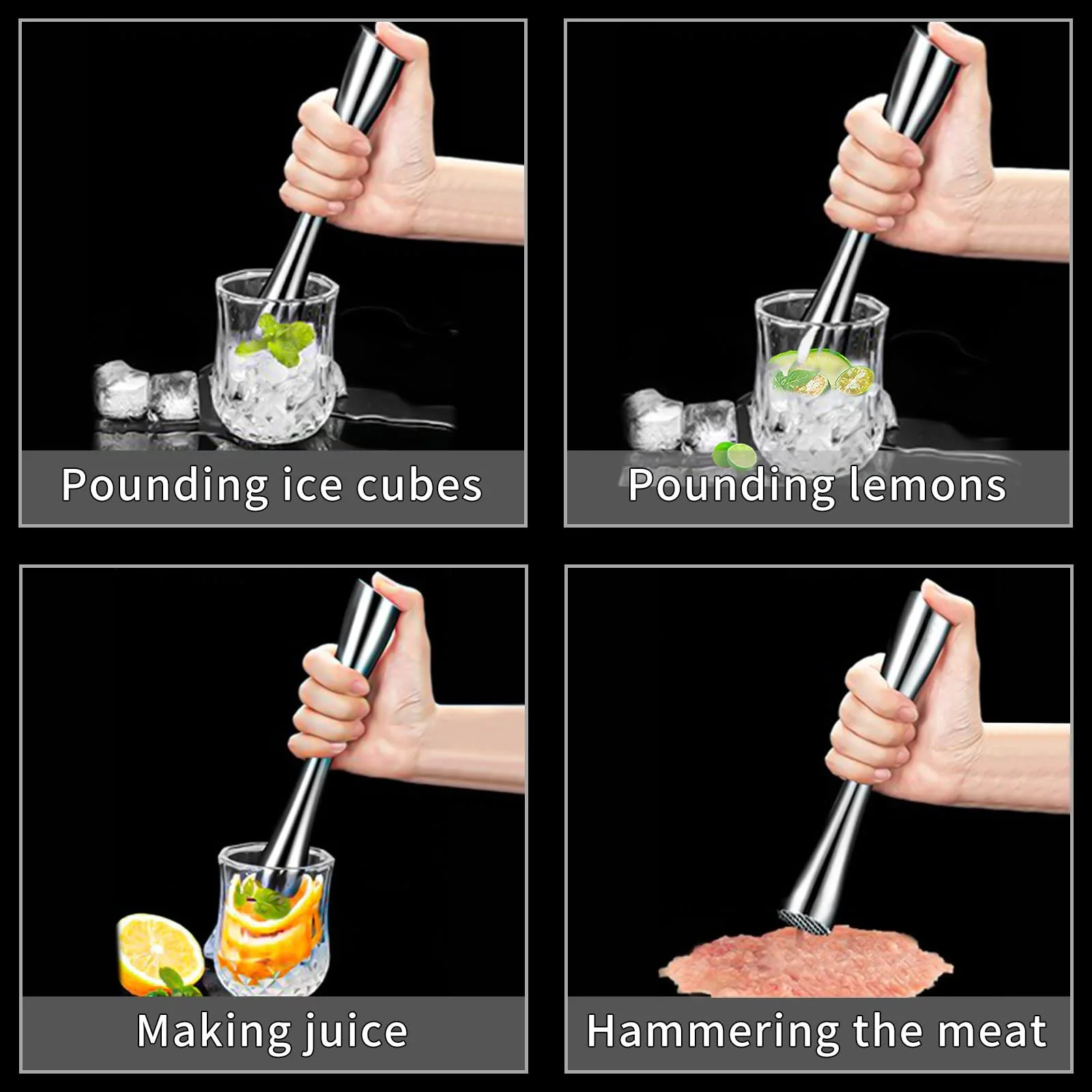 Мадлер FAEFTY з нержавіючої сталі з коктейльною ложкою, мадлер для мохіто, подрібнювач льоду, мадлер для кухні, бару, ресторану, 26 см, фото №7