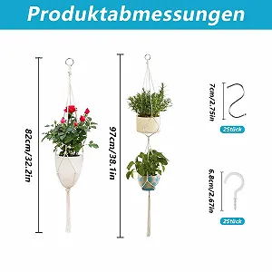 Кошик підвісний макраме Набір 2 шт. Бавовняна мотузка з гачками Білий synthetic.ua - Фото 1