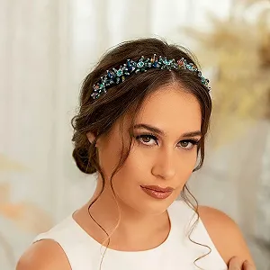 Обруч для волосся IYOU з блискучими стразами, зелений кришталевий, з квіткою synthetic.ua - Фото 1