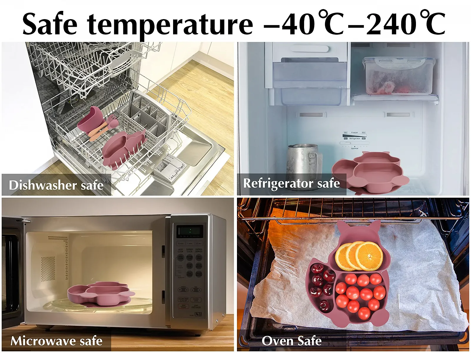 Набір дитячого посуду Hoseay Силіконовий 5 предметів Нековзний Дитяча тарілка з присоскою Миска Слинявчик Ложка Вилка Миється Без BPA Рожевий, фото №5 Набір дитячого посуду Hoseay Силіконовий 5 предметів Нековзний Дитяча тарілка з присоскою Миска Слинявчик Ложка Вилка Миється Без BPA Рожевий, фото №5