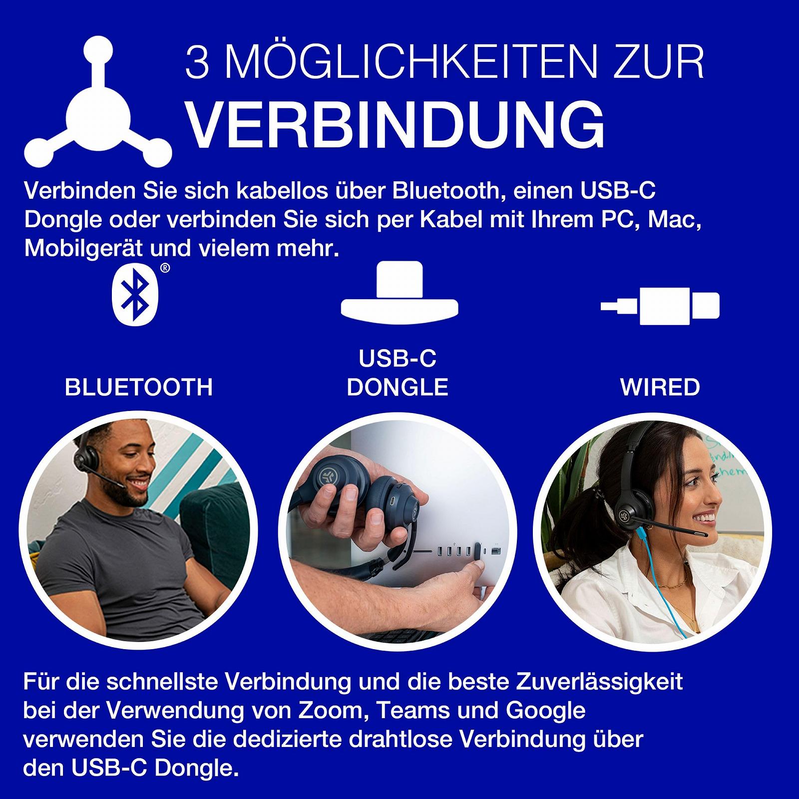 Наушники JLab Go Work 2nd Gen Беспроводные с Микрофоном - 55+ Часов Воспроизведения Bluetooth или USB-C Донгл Компьютерные Наушники, Мультипоинт Подключение к Компьютеру и Мобильному - Накладные Проводные или Беспроводные Офисные Наушники для Ноутбуков, фото №2