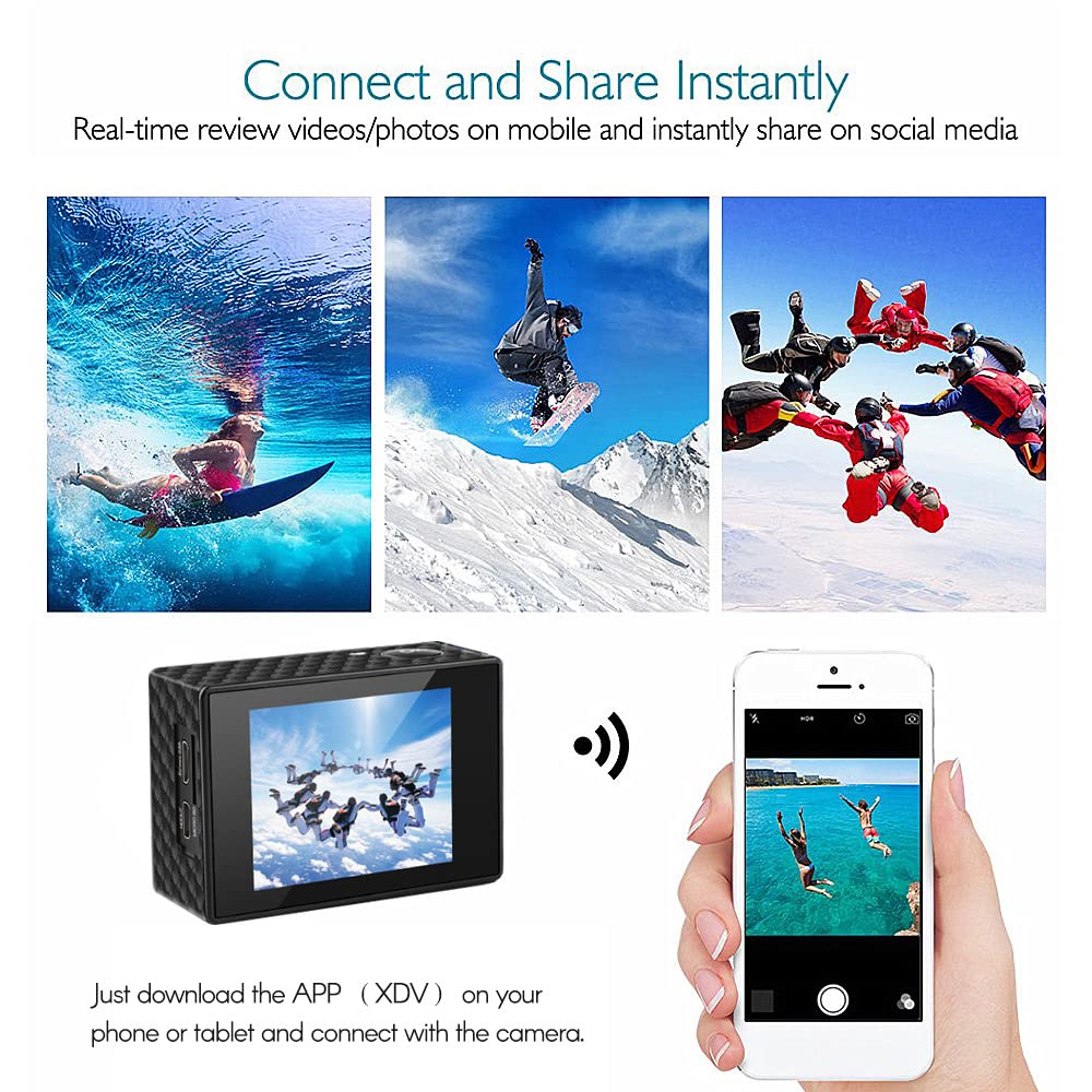 Екшн-камера Camnoon 4K/60FPS 24MP Портативна DV з 5-дюймовим великим РК-дисплеєм Широкий кут 2.4G бездротовий пульт Дистанційного Керування Водонепроникний Корпус Комплект Аксесуарів, фото №5 Екшн-камера Camnoon 4K/60FPS 24MP Портативна DV з 5-дюймовим великим РК-дисплеєм Широкий кут 2.4G бездротовий пульт Дистанційного Керування Водонепроникний Корпус Комплект Аксесуарів, фото №5