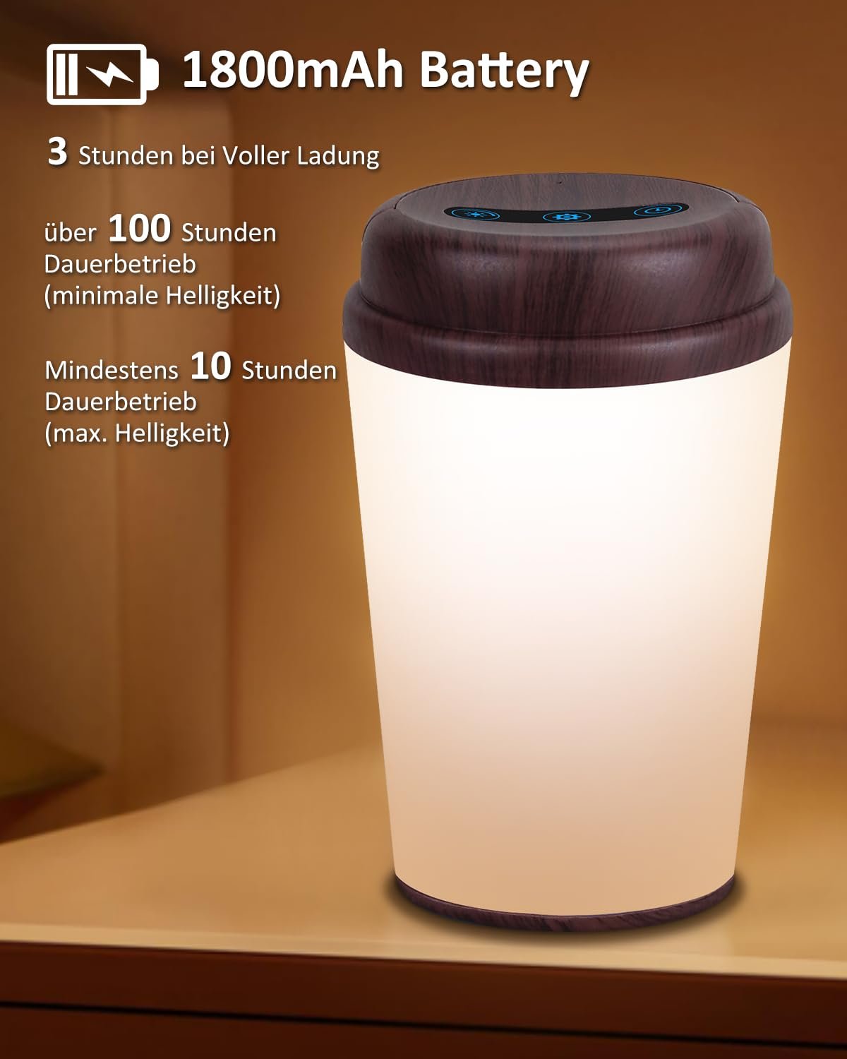 Настільна лампа REYLAX Bedside Lamp сенсорна з регульованою яскравістю 3 колірні температури з пультом ДК LED бездротова USB акумуляторна з таймером та функцією пам'яті, фото №4