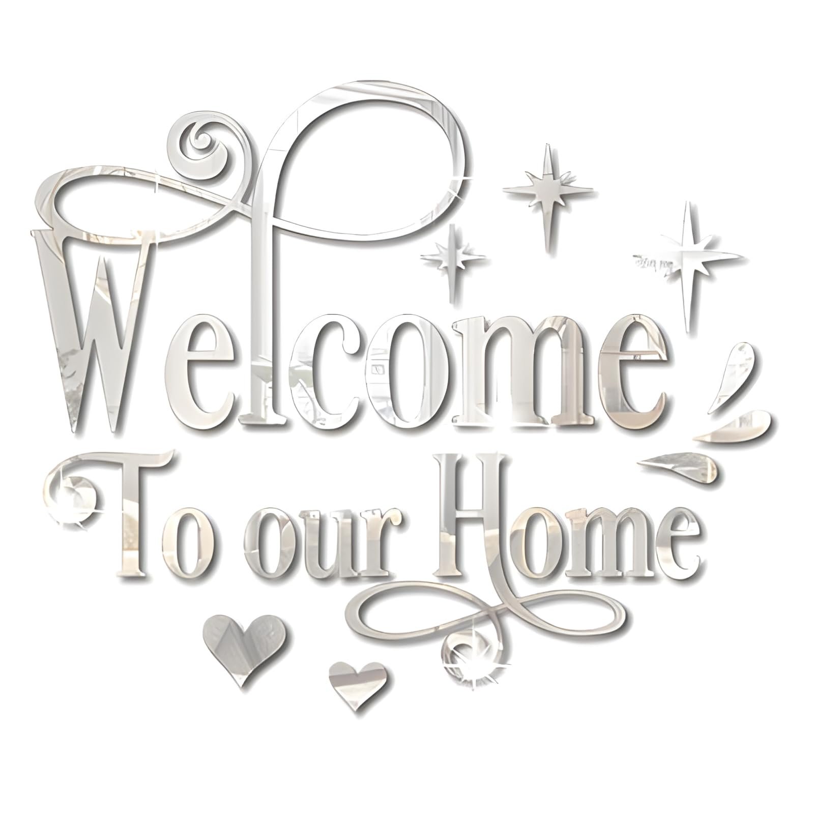 Наклейка на стіну Welcome to Our Home акрилова 3D дзеркальна 30 x 30 см срібляста, фото №1 Наклейка на стіну Welcome to Our Home акрилова 3D дзеркальна 30 x 30 см срібляста, фото №1