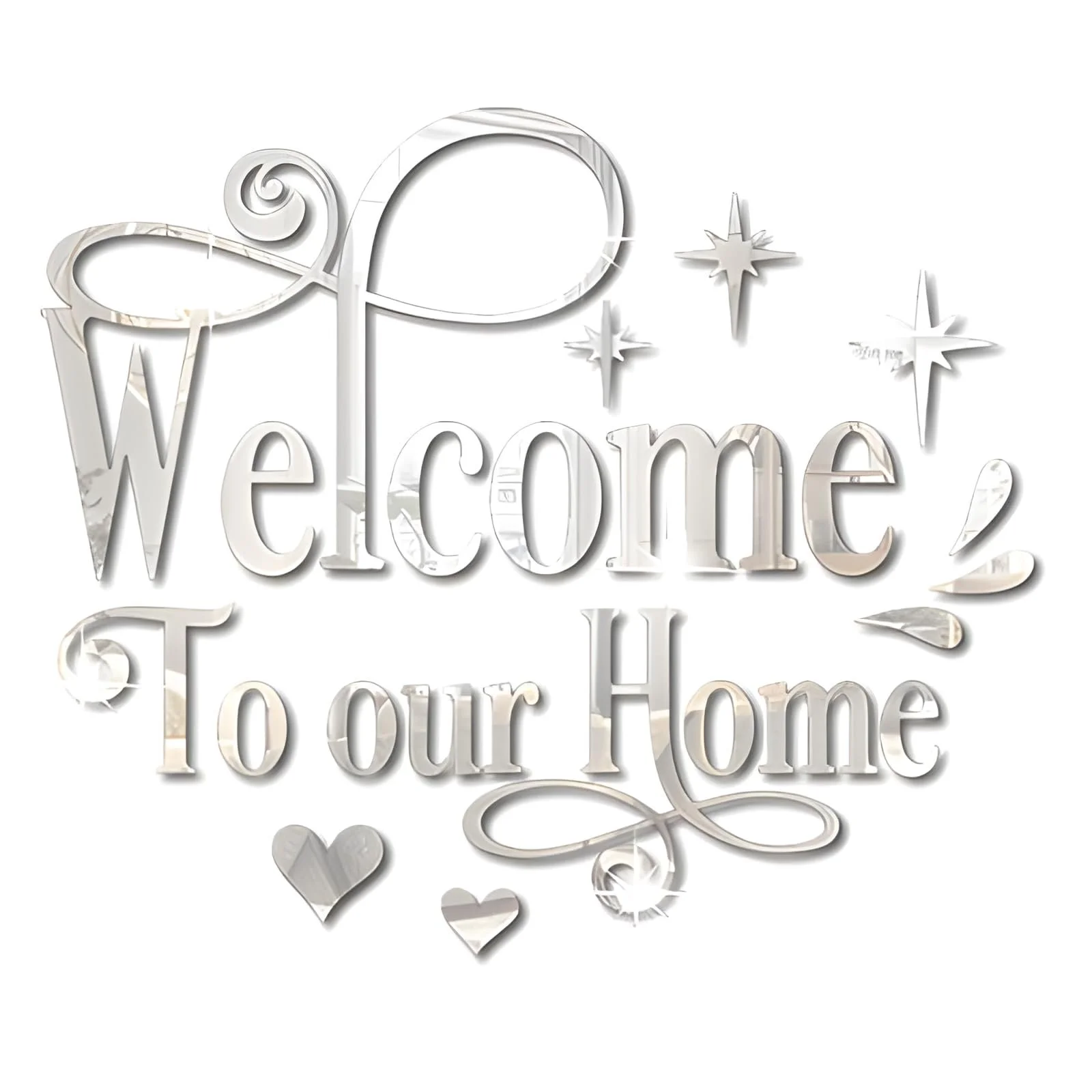 Наклейка на стену Welcome to Our Home акриловая 3D зеркальная 30 x 30 см серебристая, фото №1