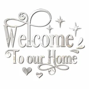 Наклейка на стіну Welcome to Our Home акрилова 3D дзеркальна 30 x 30 см срібляста - Фото 1