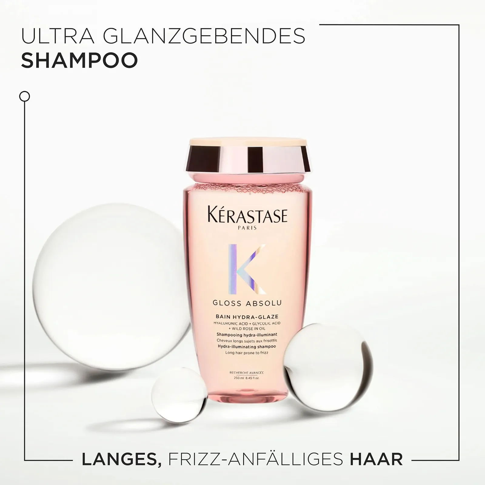 Шампунь Kérastase Absolu Bain Hydra-Glaze для длинных волос, склонных к пушистости, с гиалуроновой кислотой, гликолевой кислотой и маслом шиповника, для интенсивного блеска и объема, фото №2 Шампунь Kérastase Absolu Bain Hydra-Glaze для длинных волос, склонных к пушистости, с гиалуроновой кислотой, гликолевой кислотой и маслом шиповника, для интенсивного блеска и объема, фото №2