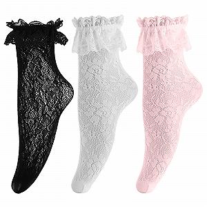 Короткие сетчатые носки - 3 пары женских носков с кружевом, женские носки-сетка, носки с кружевными оборками, носки-браслеты с кружевными оборками для женщин, девочек, школьниц, одежда для костюмов - Фото 1