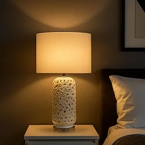 Настольная лампа Ceramic White 40 x 71 см E27 Текстильный плафон Белый synthetic.ua - Фото 1