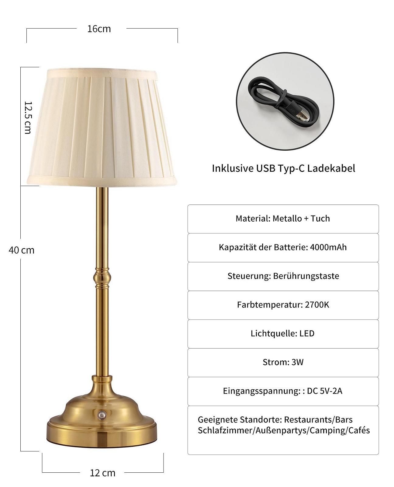 Настільна лампа LED Wireless Vintage 4000 мАг Акумуляторна Золотий і Бежевий, фото №5