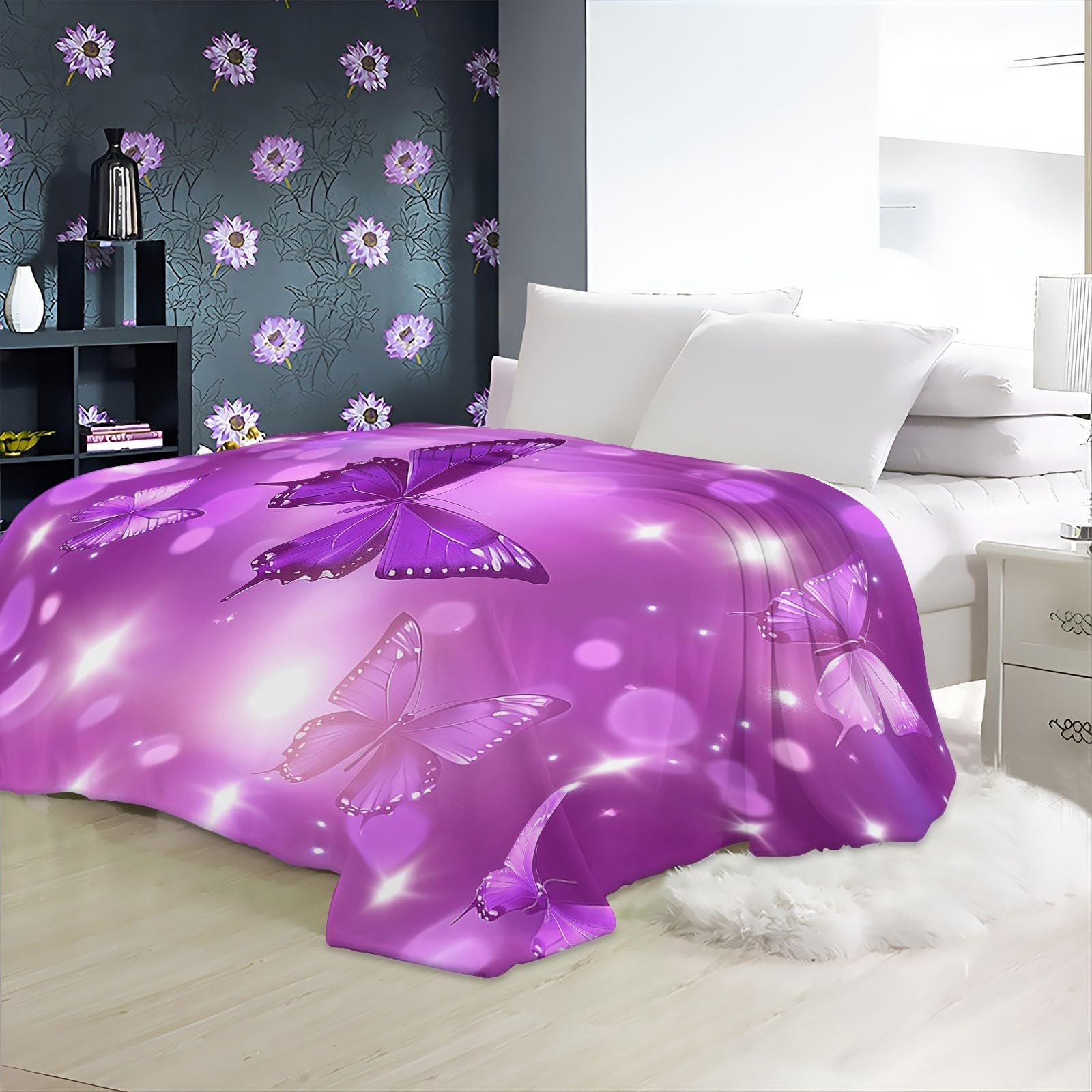 Покривало Фланелева М'яка з 3D принтом Метелики Фіолетова, 150 x 200 см, фото №6