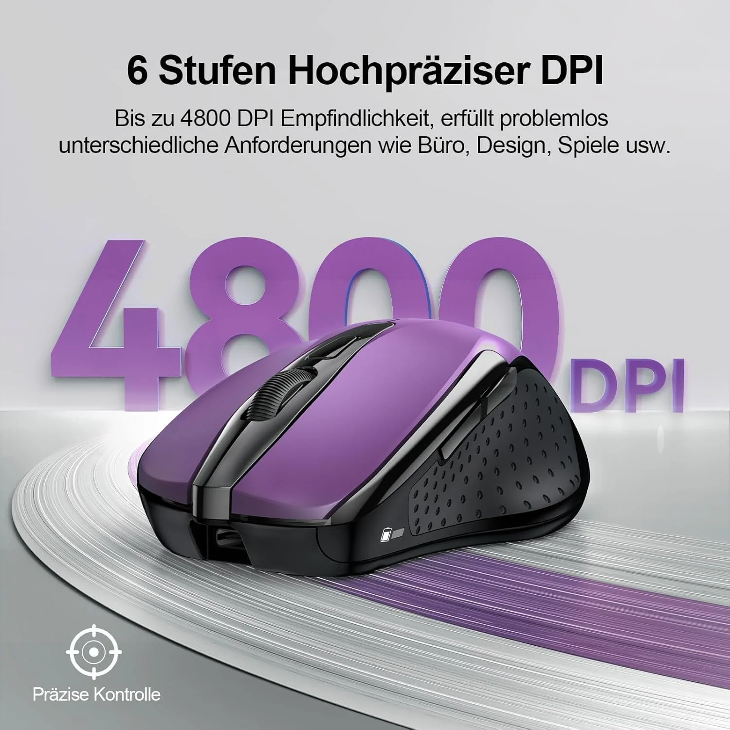 Миша Bluetooth TECKNET, бездротова, перезаряджувана (три режими: BT 5.0/3.0 + 2.4G), 4800 DPI, ергономічна, тиха, для ноутбуків, Mac OS, Android, Windows, фіолетова, фото №4