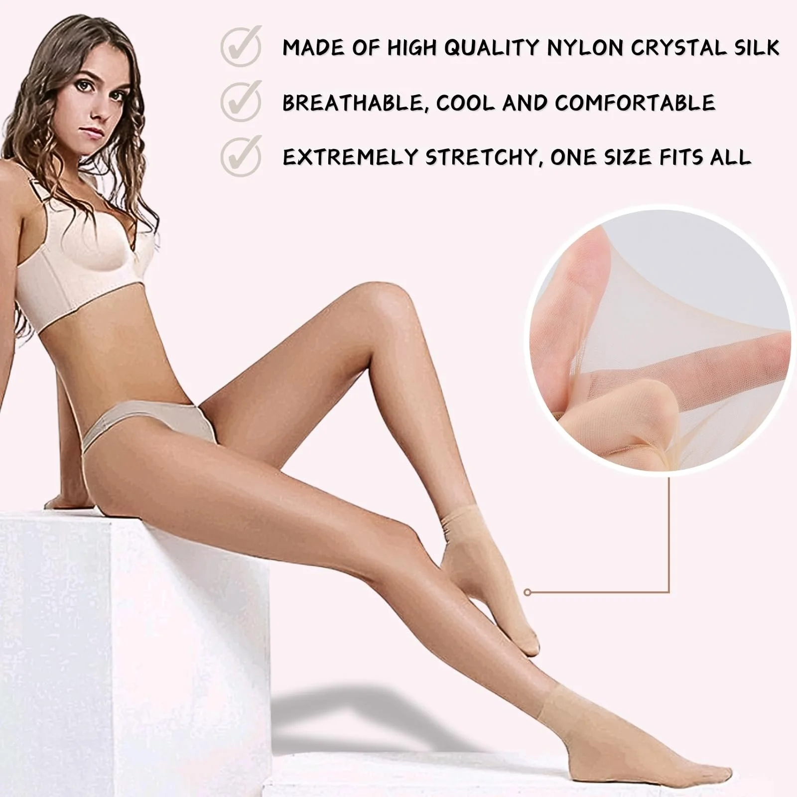 Носки нейлоновые KEYRI 14 пар, Женские носки до щиколотки Прозрачные чулки Нейлоновые чулки Популярные шелковые носки для женщин Повседневные офисные носки для женщин и девушек (Черный, Телесный) Черный, Телесный, One, фото №4