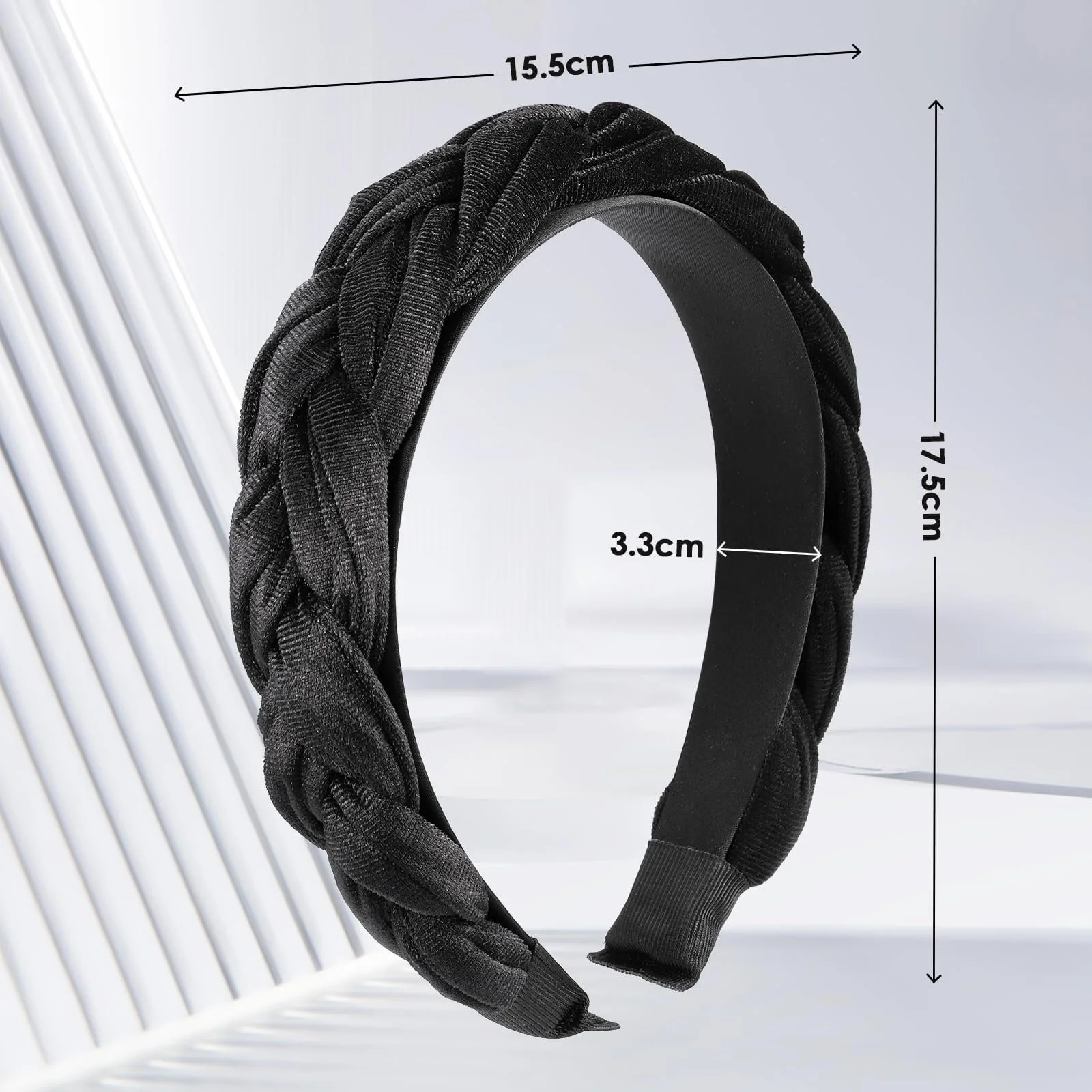 Обруч оксамитовий плетений вінтажний чорний широкий аксесуар для волосся, фото №4