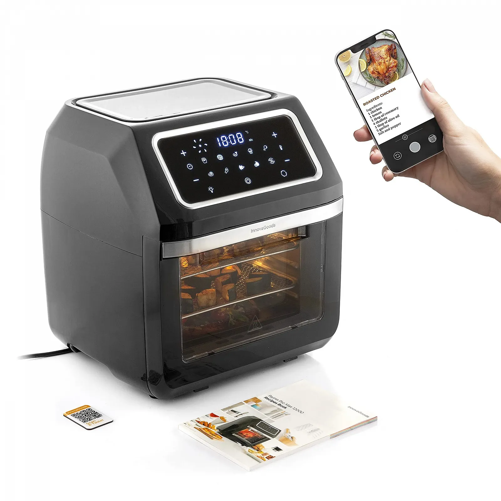 Мультипечь-печь InnovaGoods 12 л 1800 Вт 10 программ сенсорный экран смотровое окно, фото №1