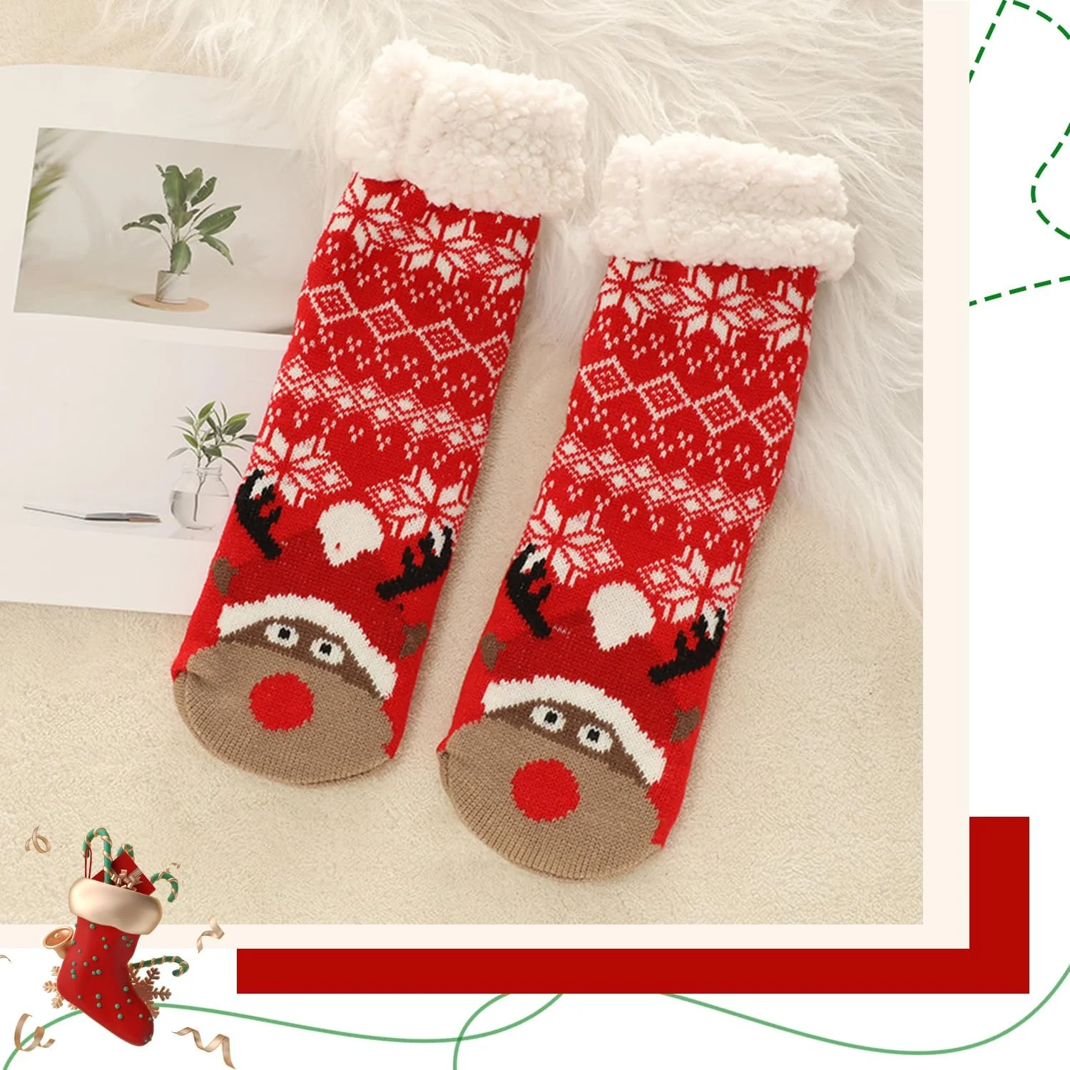 Теплі Різдвяні шкарпетки, 1 пара Теплі шкарпетки-стопери, фото №7