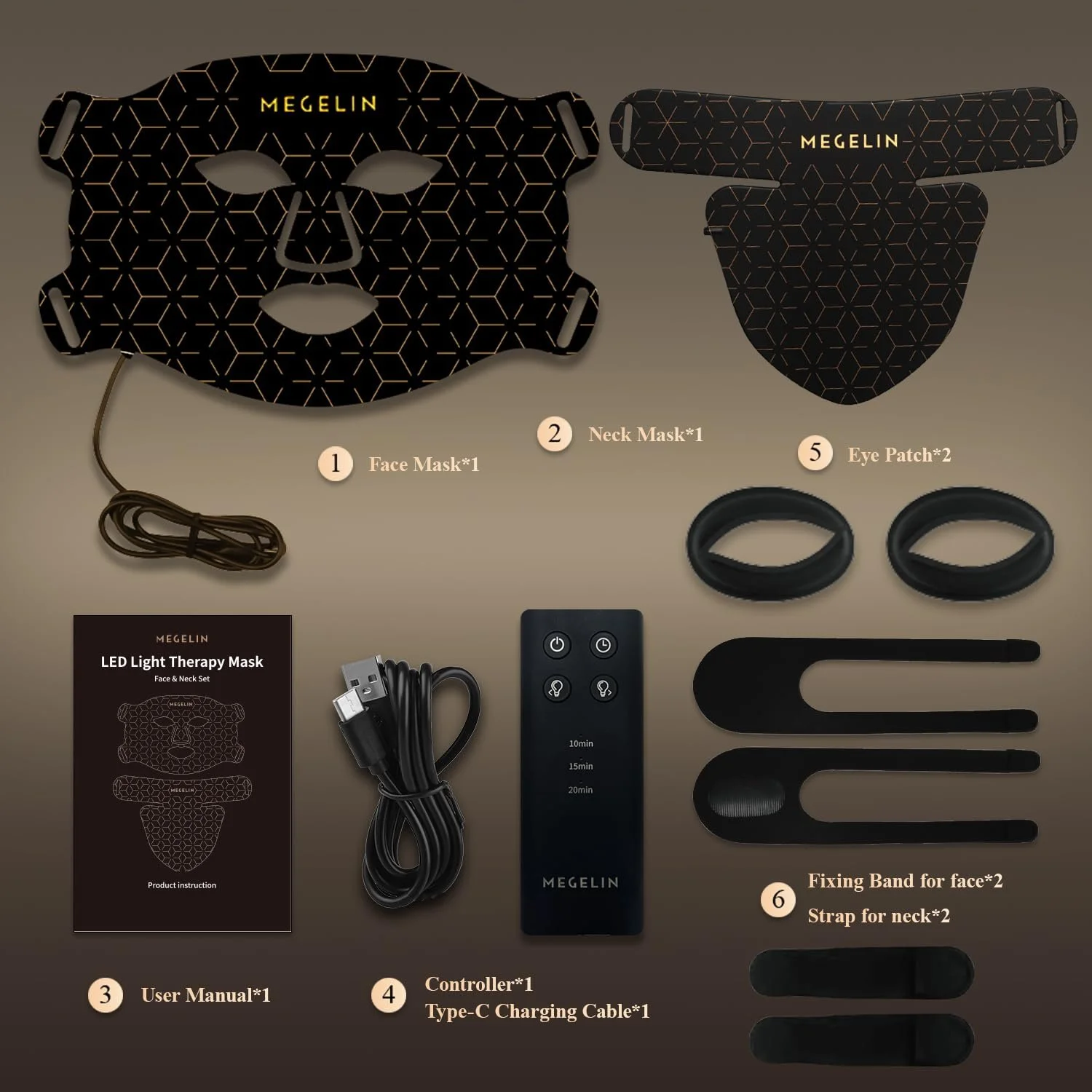 LED Маска для обличчя та шиї MEGELIN, 7 кольорів світлотерапії, інфрачервона маска, фото №8