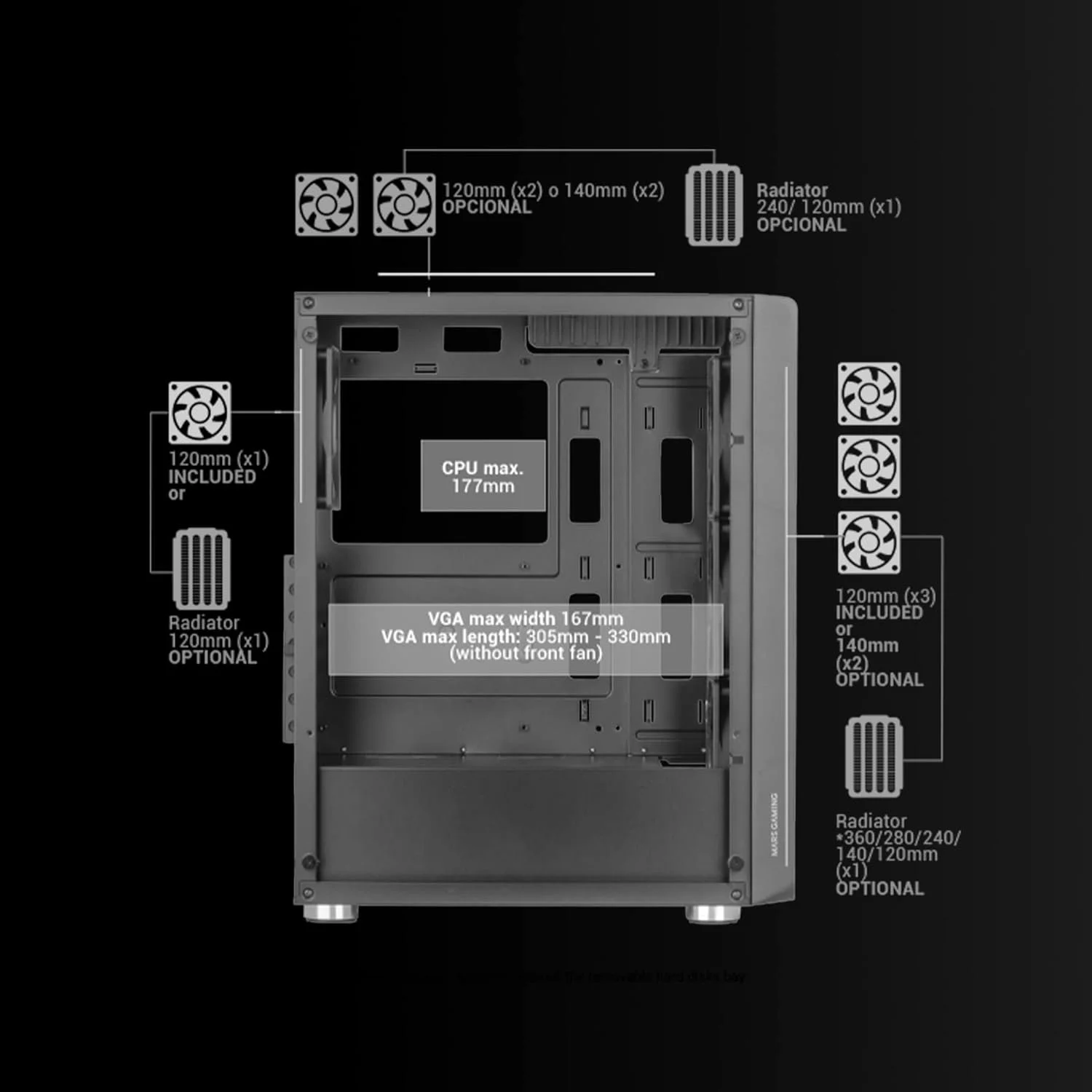 Корпус для ПК Mars Gaming MC-F / без БЖ / Чорний, фото №6