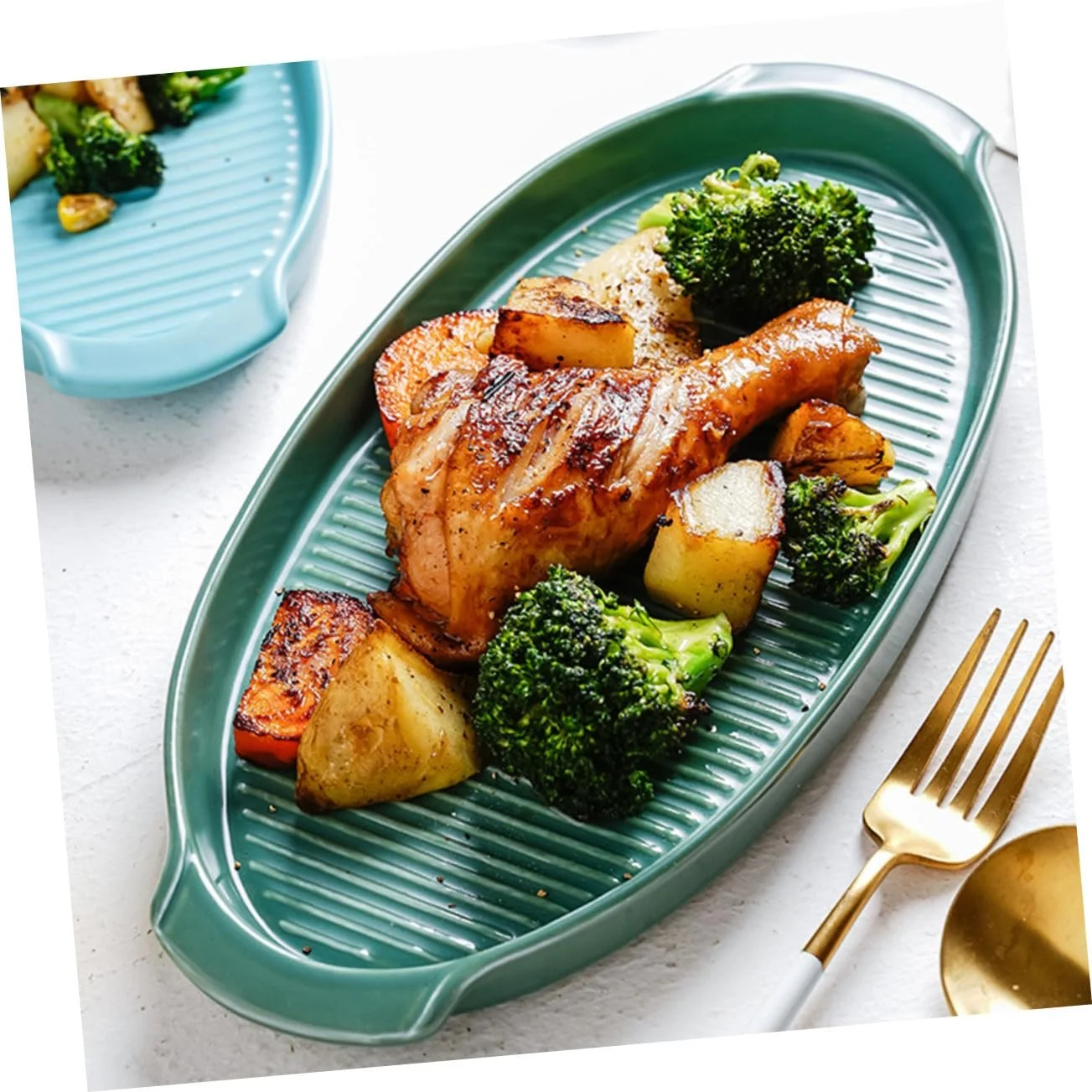 Форма для запікання SECFOU керамічна овальна з ручками термостійка темно-зелена, фото №5