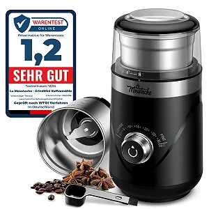 Електрична кавомолка La Moustache GrindMini Black, 150 Вт, леза з нержавіючої сталі, місткість 80 г, регульований помел від 5 до 30 секунд, тиха 60 дБ - Фото 1