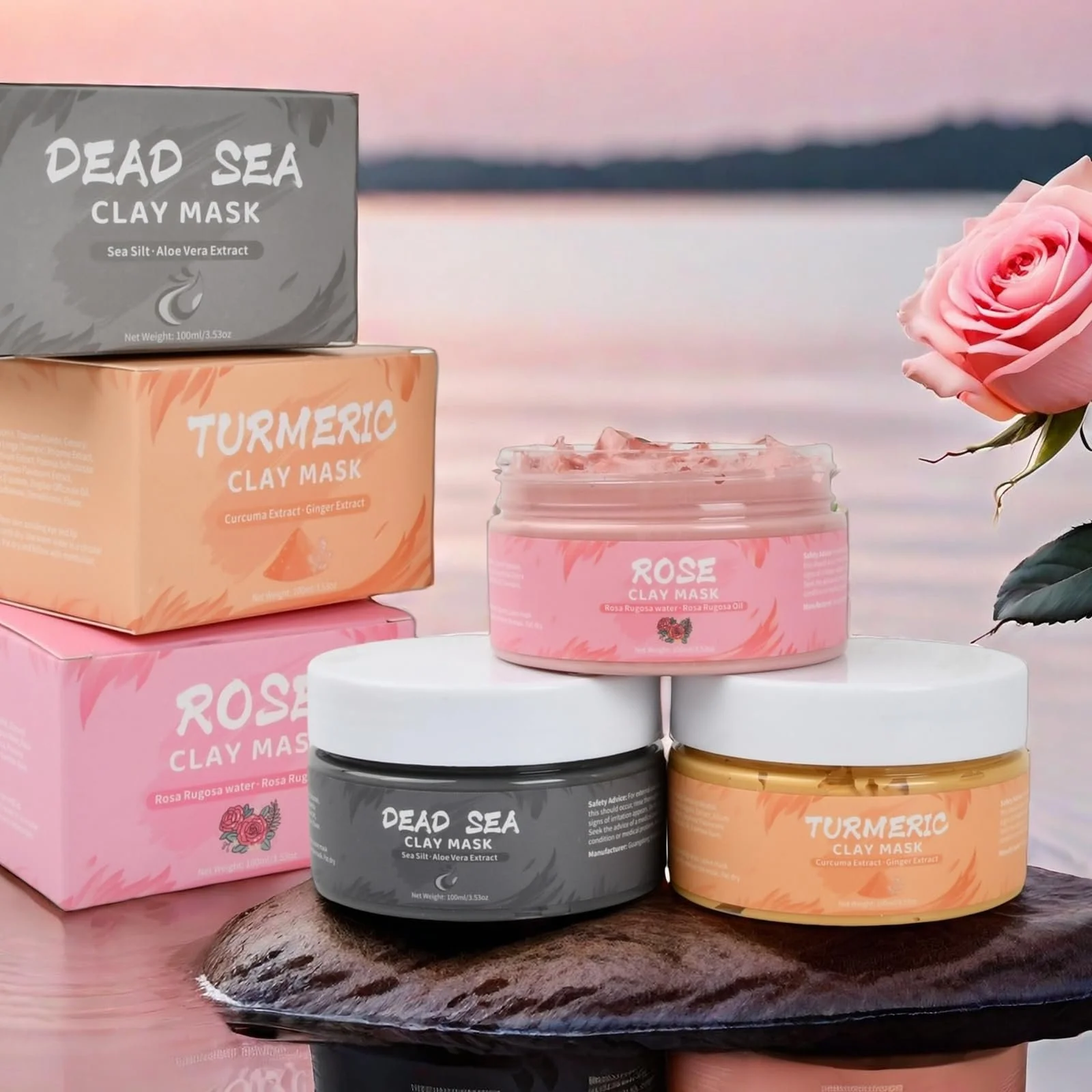 Набір масок для обличчя Spa, Маска для обличчя з трояндою, Набір глиняних масок для зменшення кількості чорних цяток і акне, фото №6