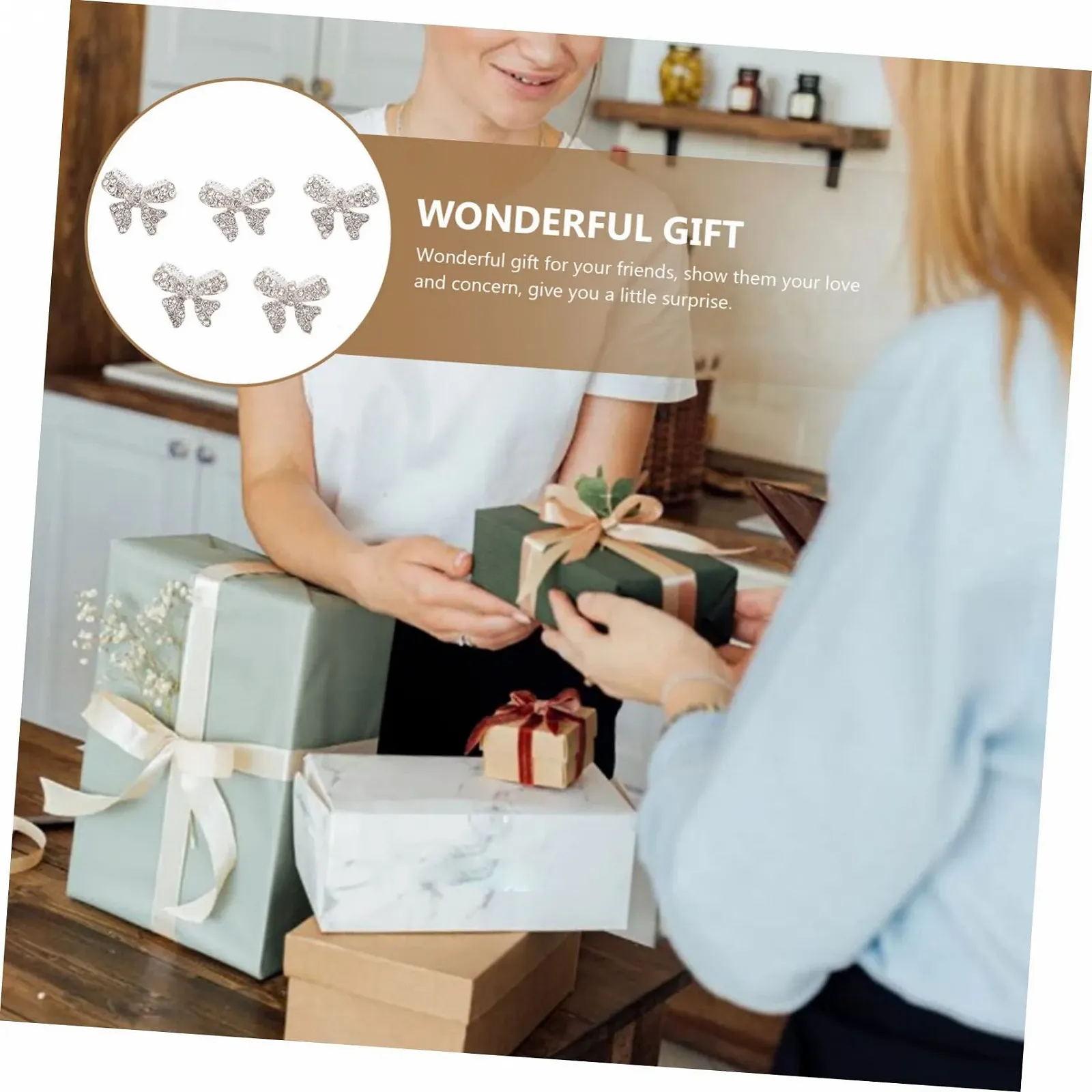 Украшения для ногтей Бантики и стразы, 5 шт., фото №2