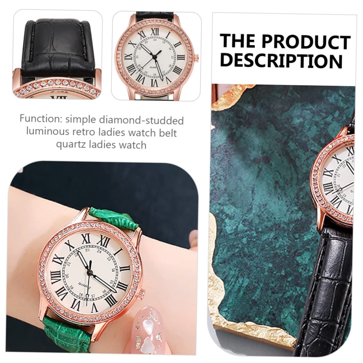 Женские часы Healvian Кварцевые часы с кристаллами с черным кожаным ремешком, фото №6 Женские часы Healvian Кварцевые часы с кристаллами с черным кожаным ремешком, фото №6