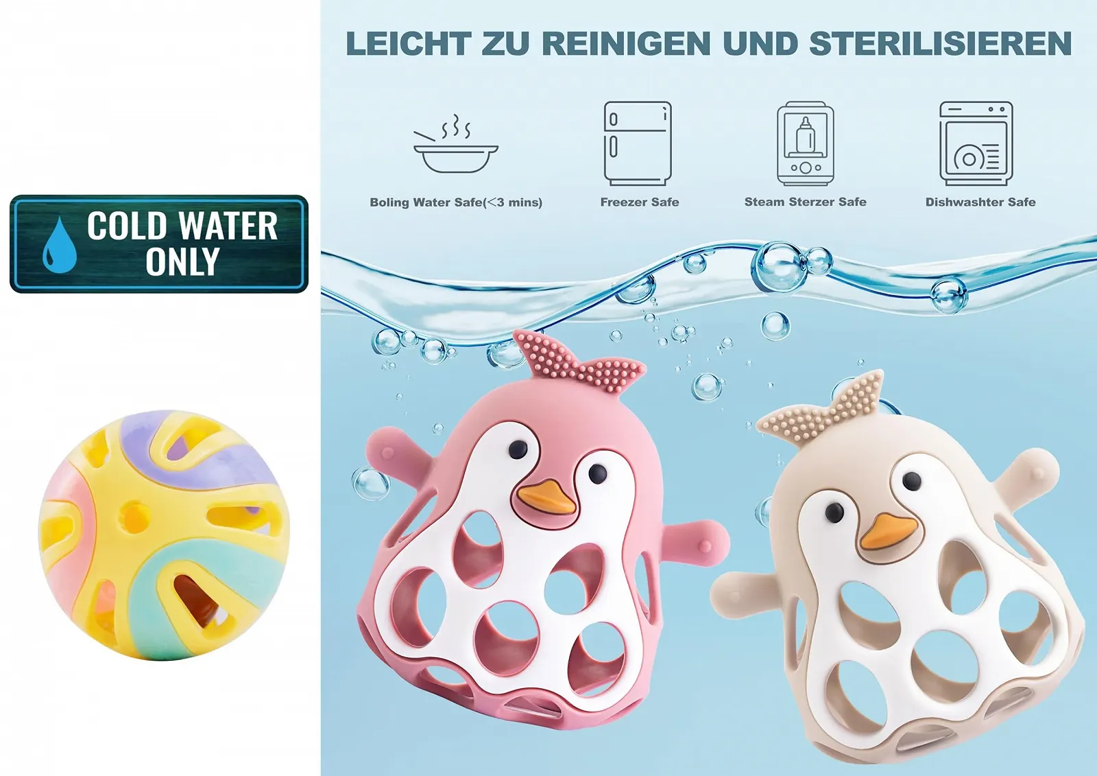 Погремушка-прорезыватель Farout Пингвин, игрушка для развития моторики Oball, розовый, фото №8 Погремушка-прорезыватель Farout Пингвин, игрушка для развития моторики Oball, розовый, фото №8