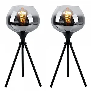 Настольная лампа Globo тренога дымчатое стекло металл черная 1x E27 24 x 45 см набор из 2 шт. - Фото 1