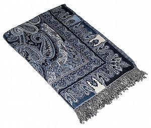Одеяло Lorenzo Cana шерстяное, жаккардовое плетение, хлопок с шерстью меринового ягненка, черно-бело-синее, с узором пейсли, шерстяное одеяло для дивана, уютное одеяло, плед, 140 см x 200 см - Фото 1