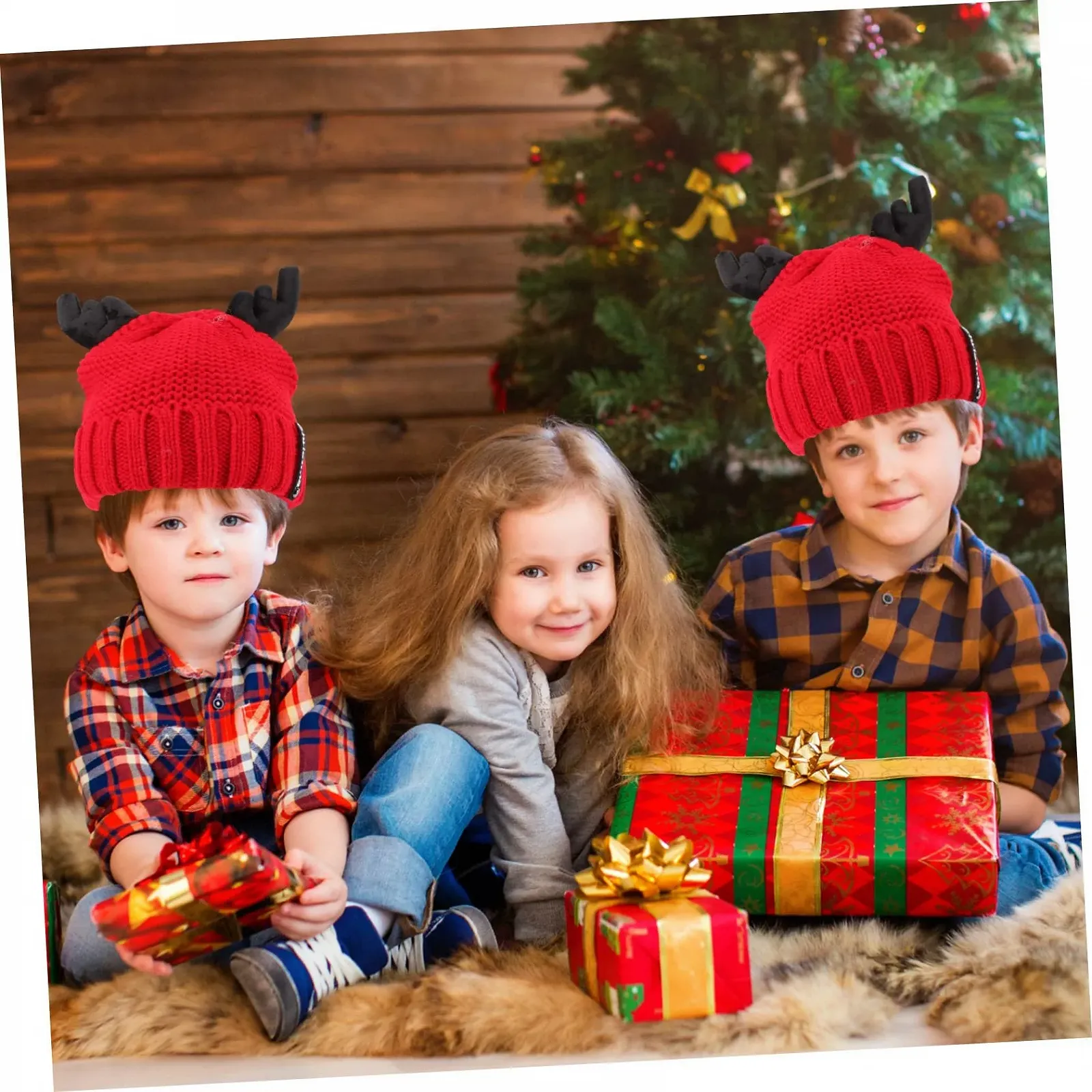 В'язана шапка LIFKOME Різдвяна Тепла вовняна пряжа Червоний, фото №3