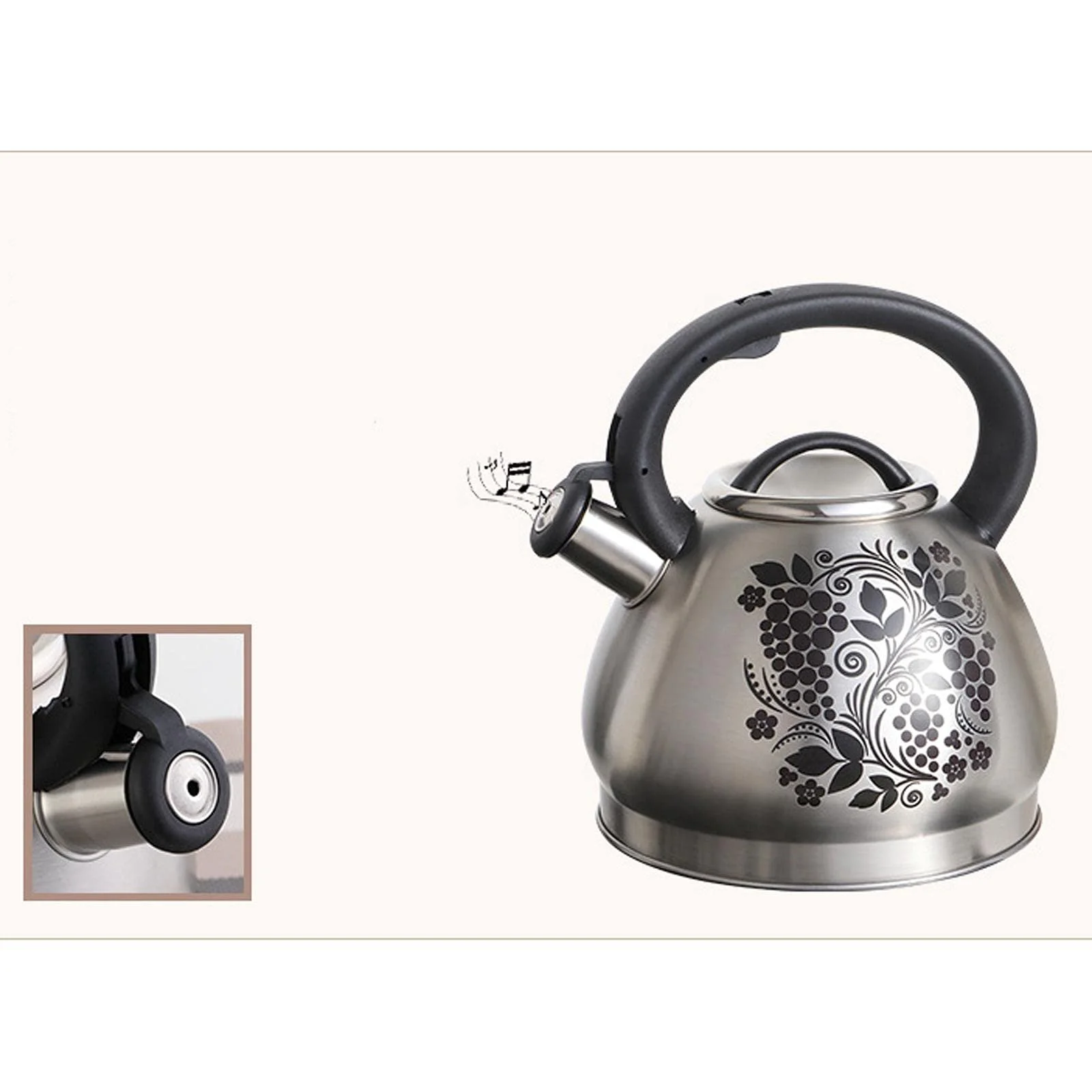 Чайник 3 літри з нержавіючої сталі з свистком, змінює колір після нагрівання, фото №5 Чайник 3 літри з нержавіючої сталі з свистком, змінює колір після нагрівання, фото №5