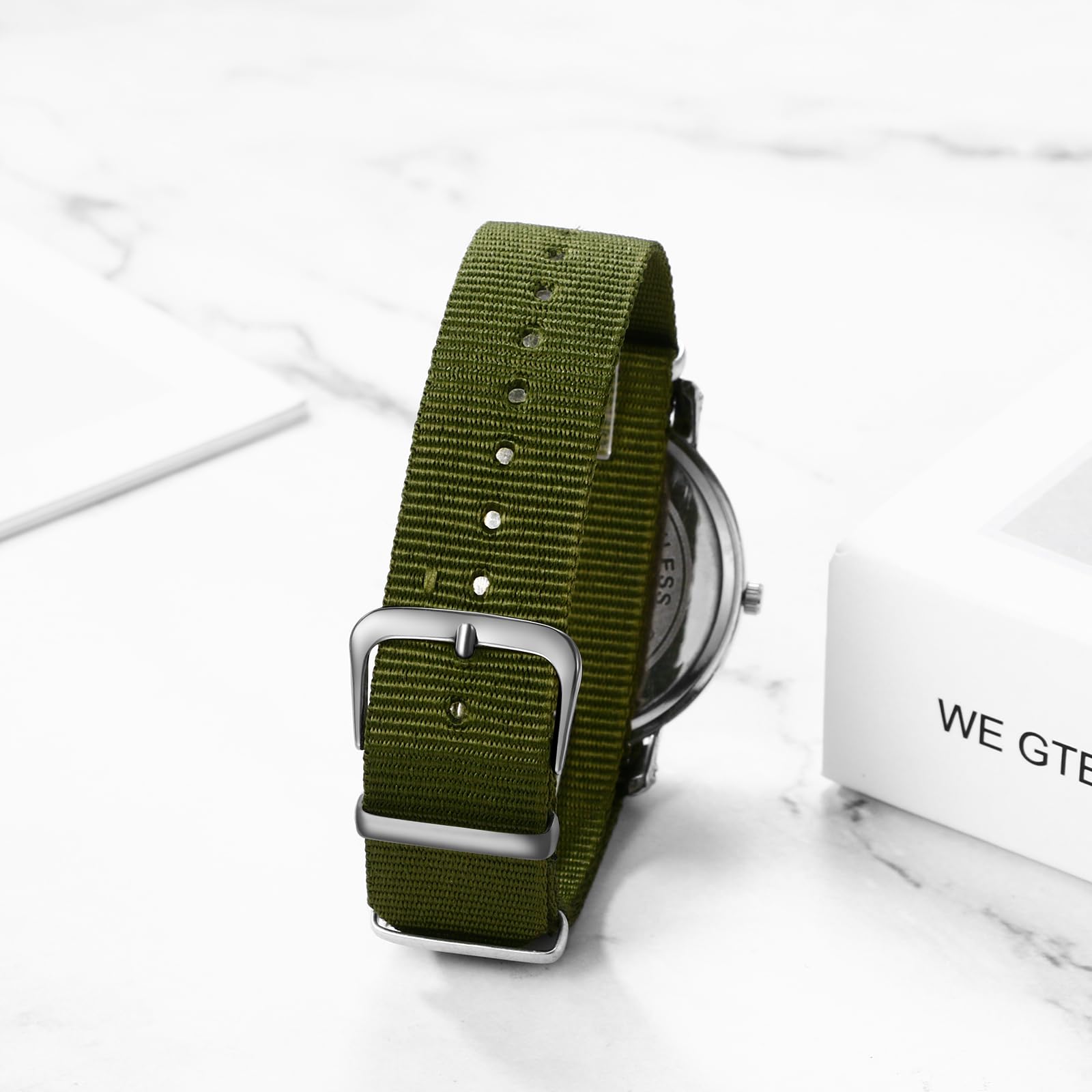 Часы JewelryWe Men's Calendar Analogue Quartz Nylon Textile Strap Black/Brown/Army Green, фото №3