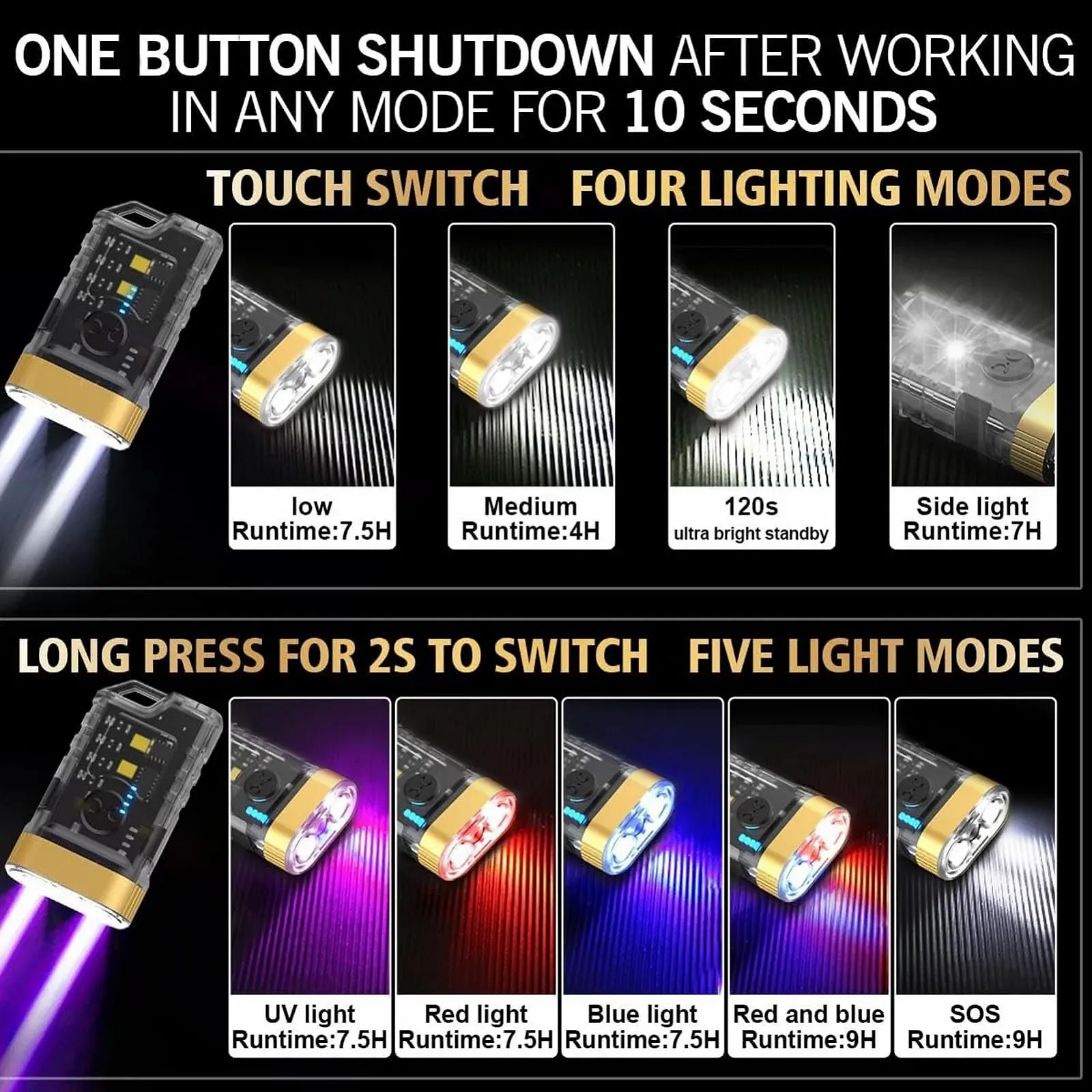 Фонарик Little Leistungsstarke IPX5 Водонепроницаемый 500mAh 500 MAh Перезаряжаемый Многофункциональный для Кемпинга, фото №3