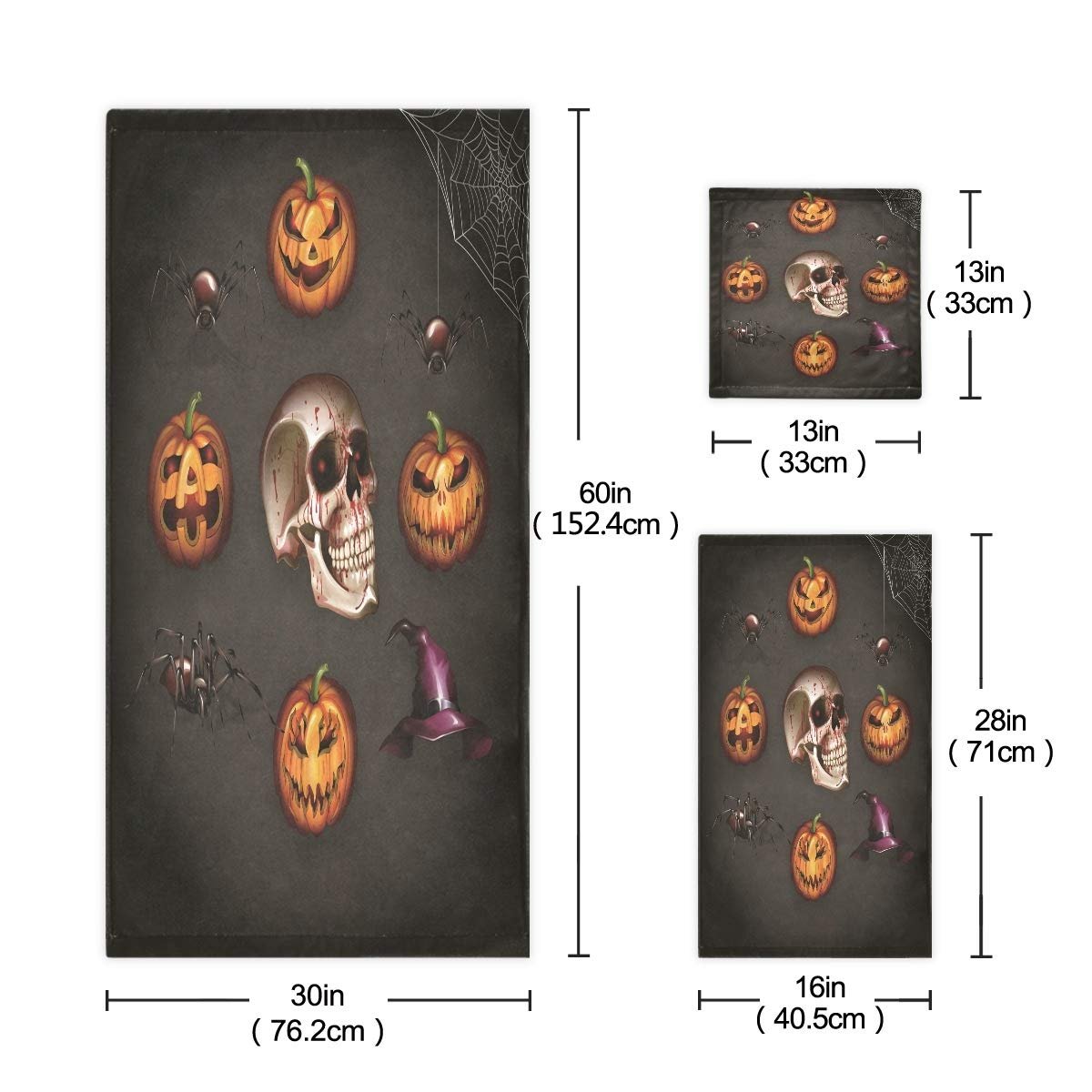 Набір рушників BEUSS Halloween Schädel Spinne 100% бавовна 3 шт. поглинаючі стійкі до запахів, фото №3