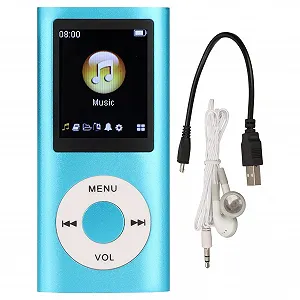 MP3 плеер PUSOKEI Многофункциональный Стильный с наушниками 1.8-дюймовый LCD экран Поддержка карты памяти 64 ГБ Голубой - Фото 1