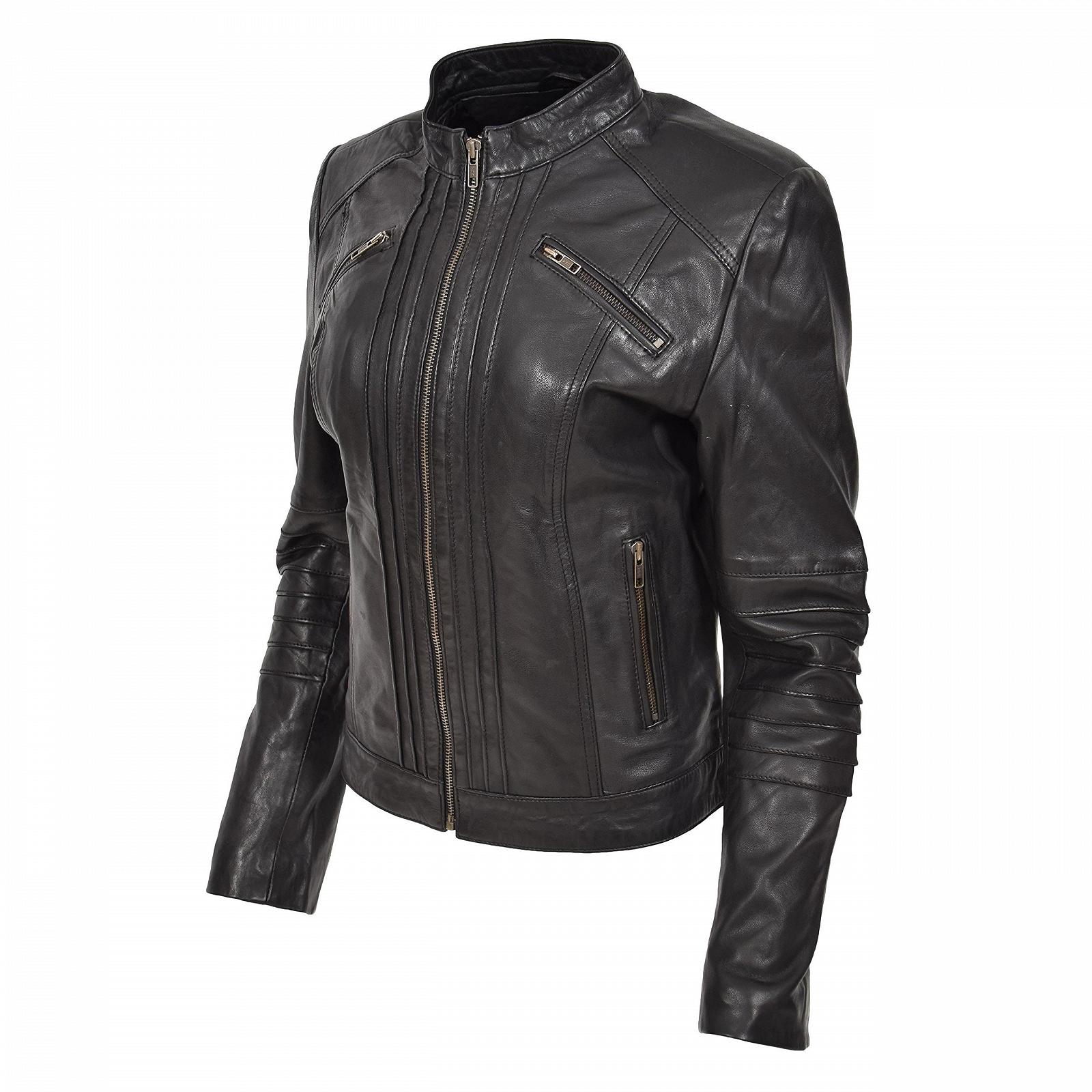 Жіноча куртка A1 FASHION GOODS Biker зі шкіри, чорна, фото №5