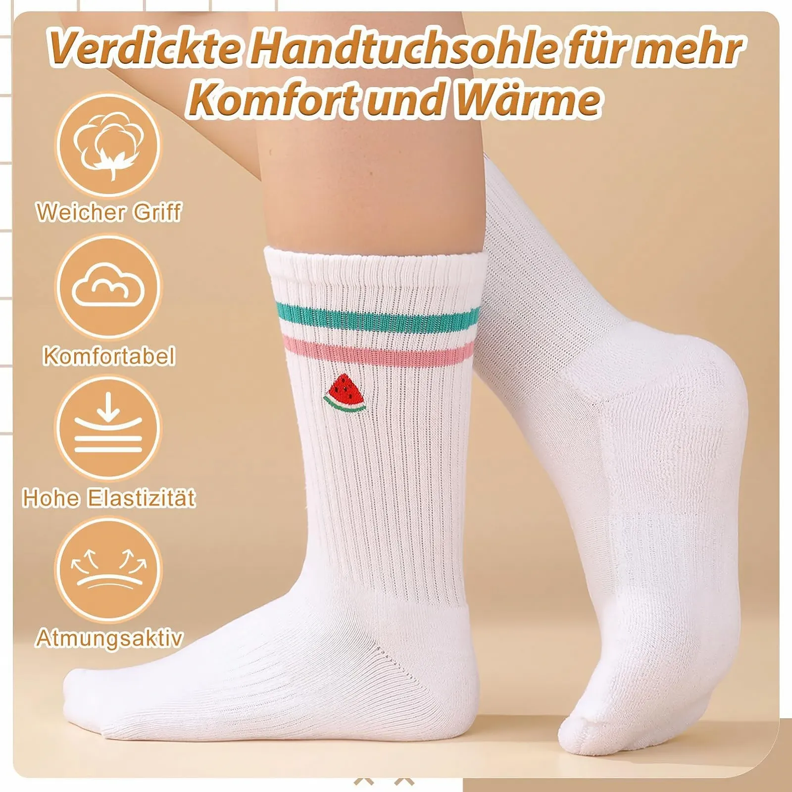 Тенісні шкарпетки Білі з фруктовим візерунком, 6 пар, розмір 38-42, фото №5