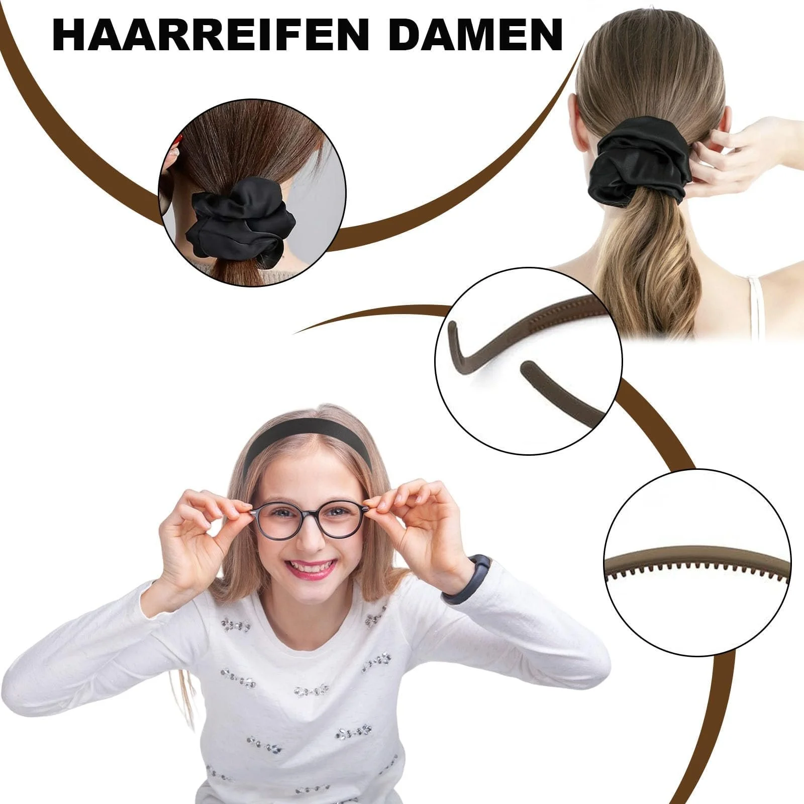 Набір жіночих обручів на голову (3 шт), 3 гумки для волосся, фото №4