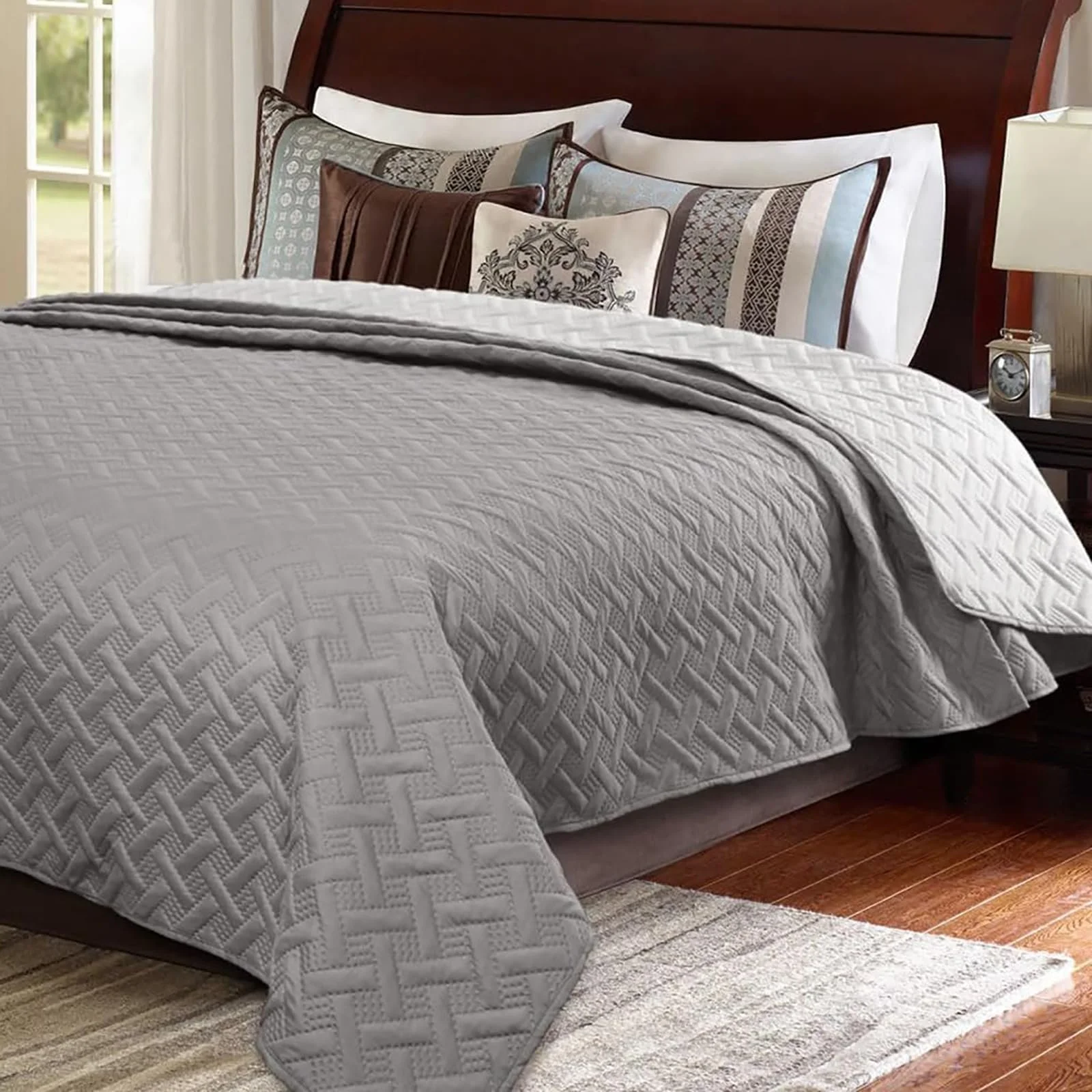 Покривало WOLTU, 170 x 210 см, темно-сірий і світло-сірий клаптиковий двосторонній дизайн, фото №1