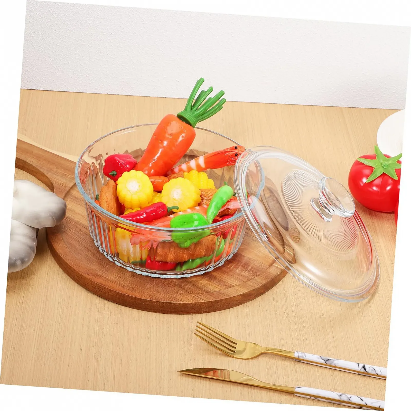 Форма для запікання GALPADA кругла скляна з кришкою термостійка прозора, фото №5