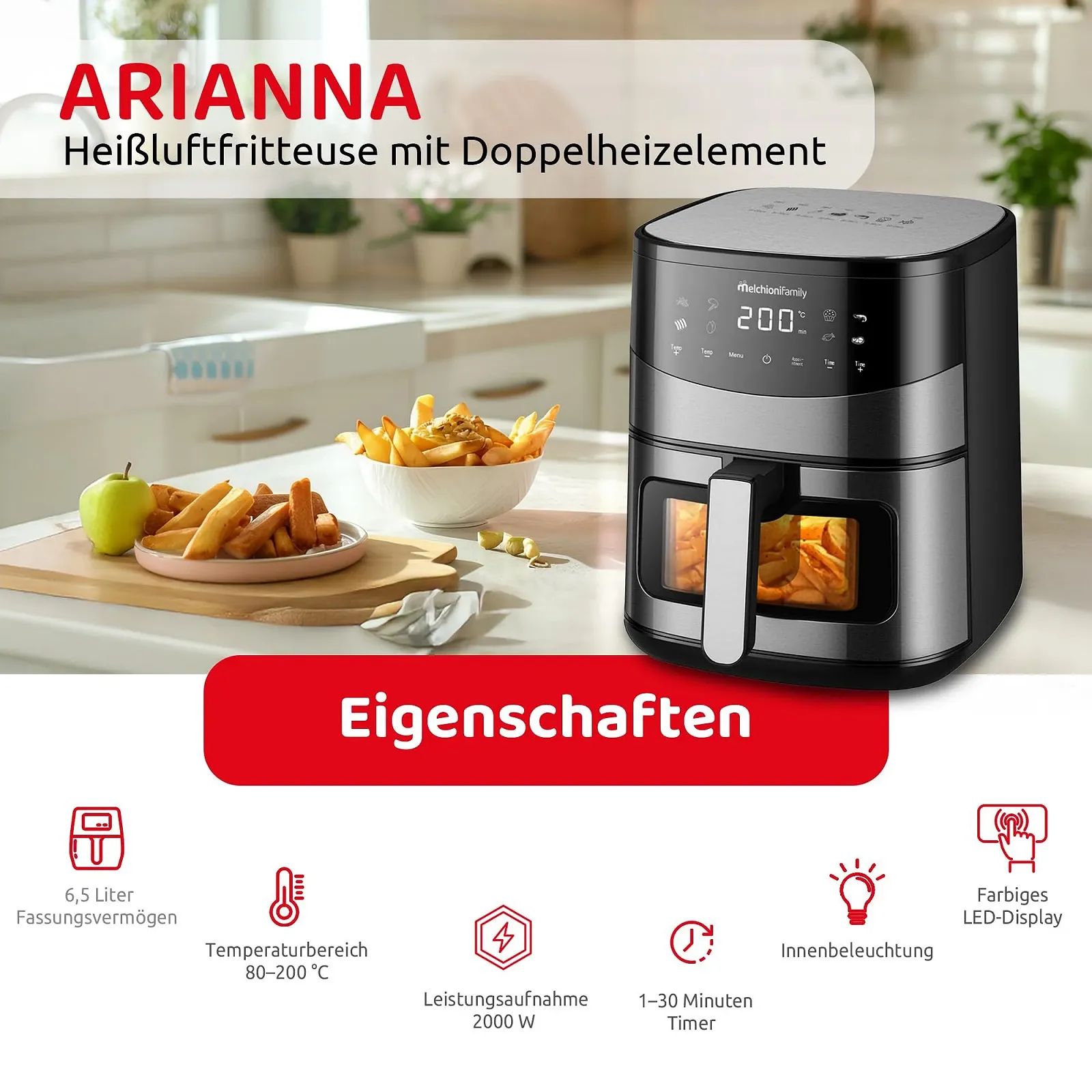 Мультипіч Melchioni Family Arianna 6.5 л 2100 Вт LED дисплей 8 програм Чорна, фото №3 Мультипіч Melchioni Family Arianna 6.5 л 2100 Вт LED дисплей 8 програм Чорна, фото №3